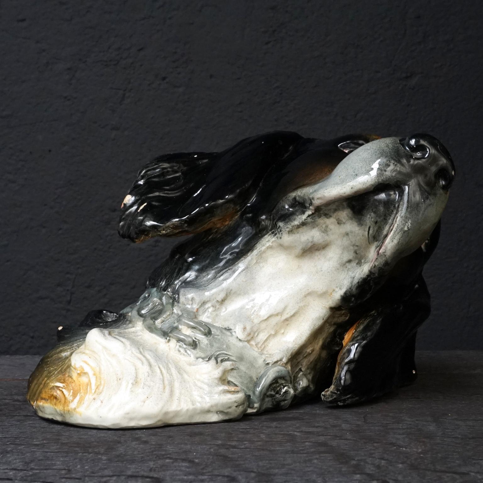 19th Century Delphin Massier Vallauris Ceramic Dog Wall Pocket 2