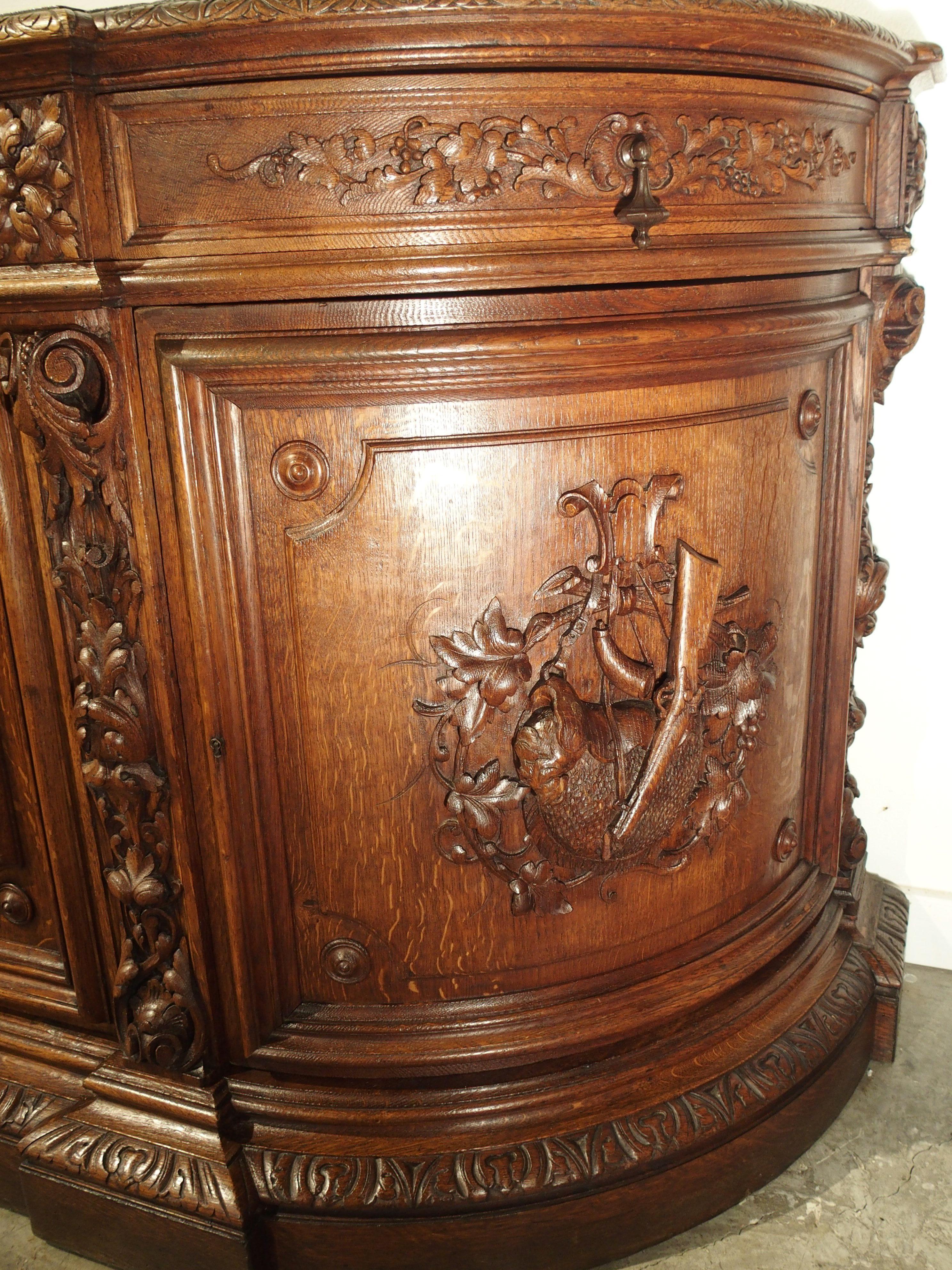 19th Century Demilune French Oak Hunt Buffet with Deep Relief Carvings 5