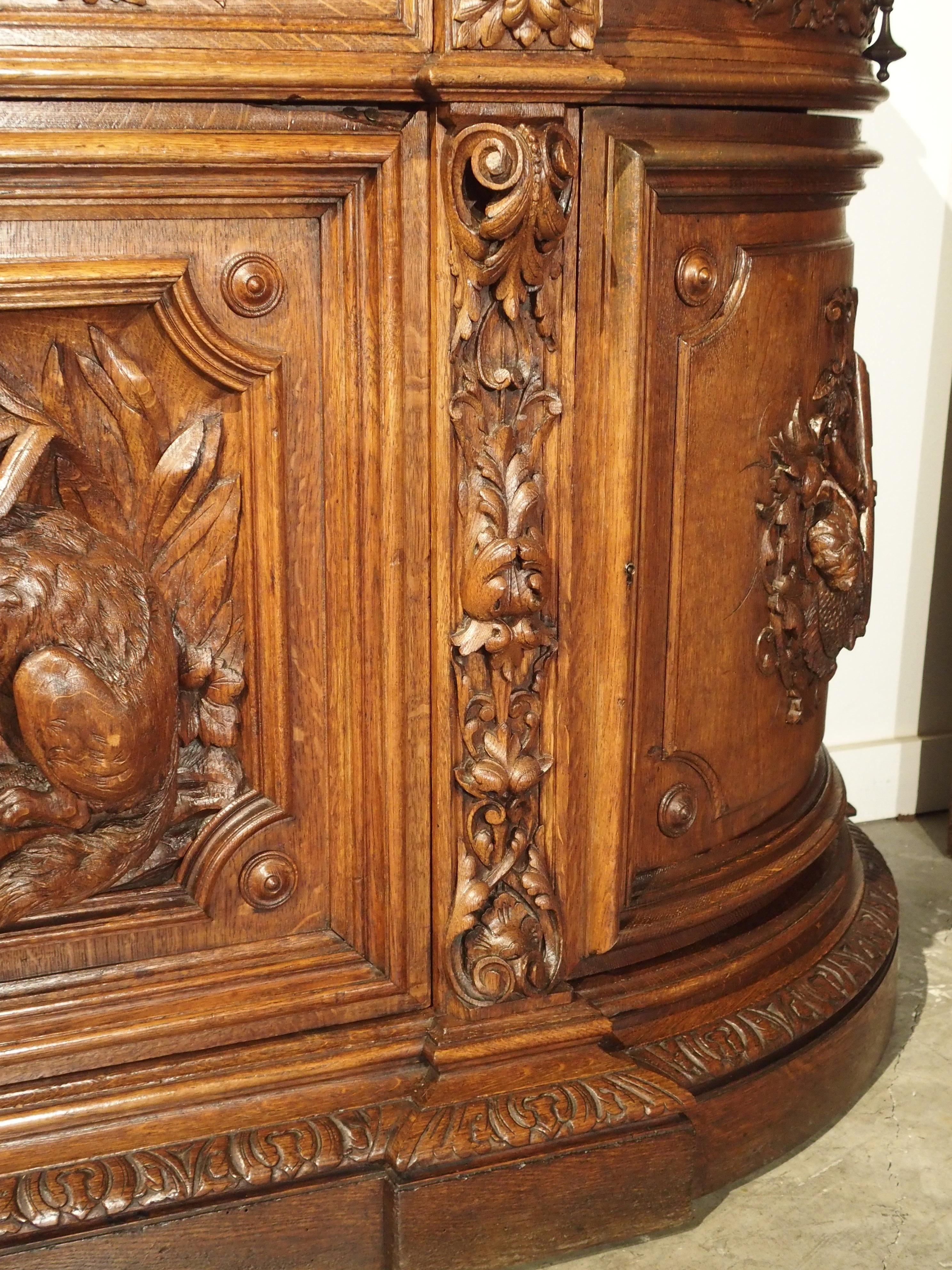 19th Century Demilune French Oak Hunt Buffet with Deep Relief Carvings In Good Condition In Dallas, TX