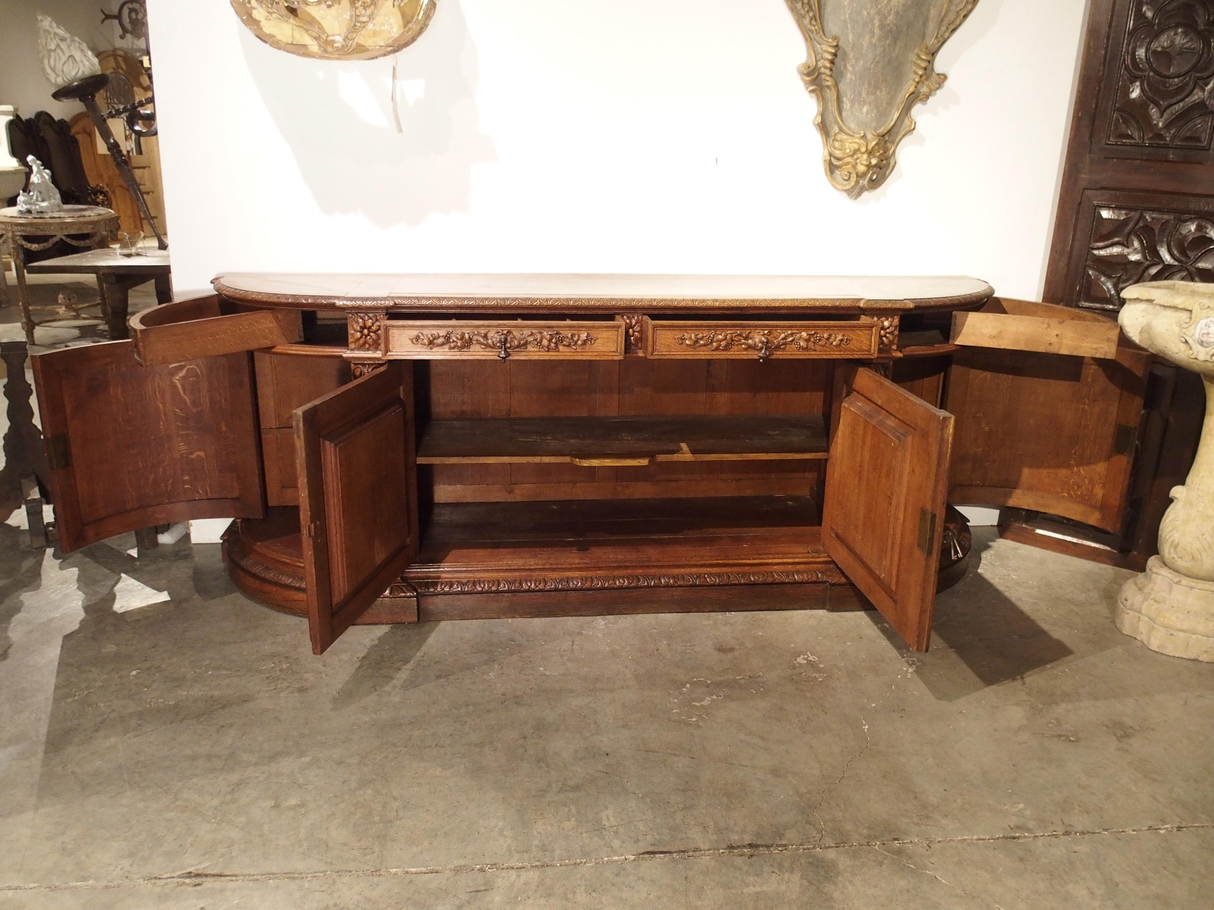 19th Century Demilune French Oak Hunt Buffet with Deep Relief Carvings 2