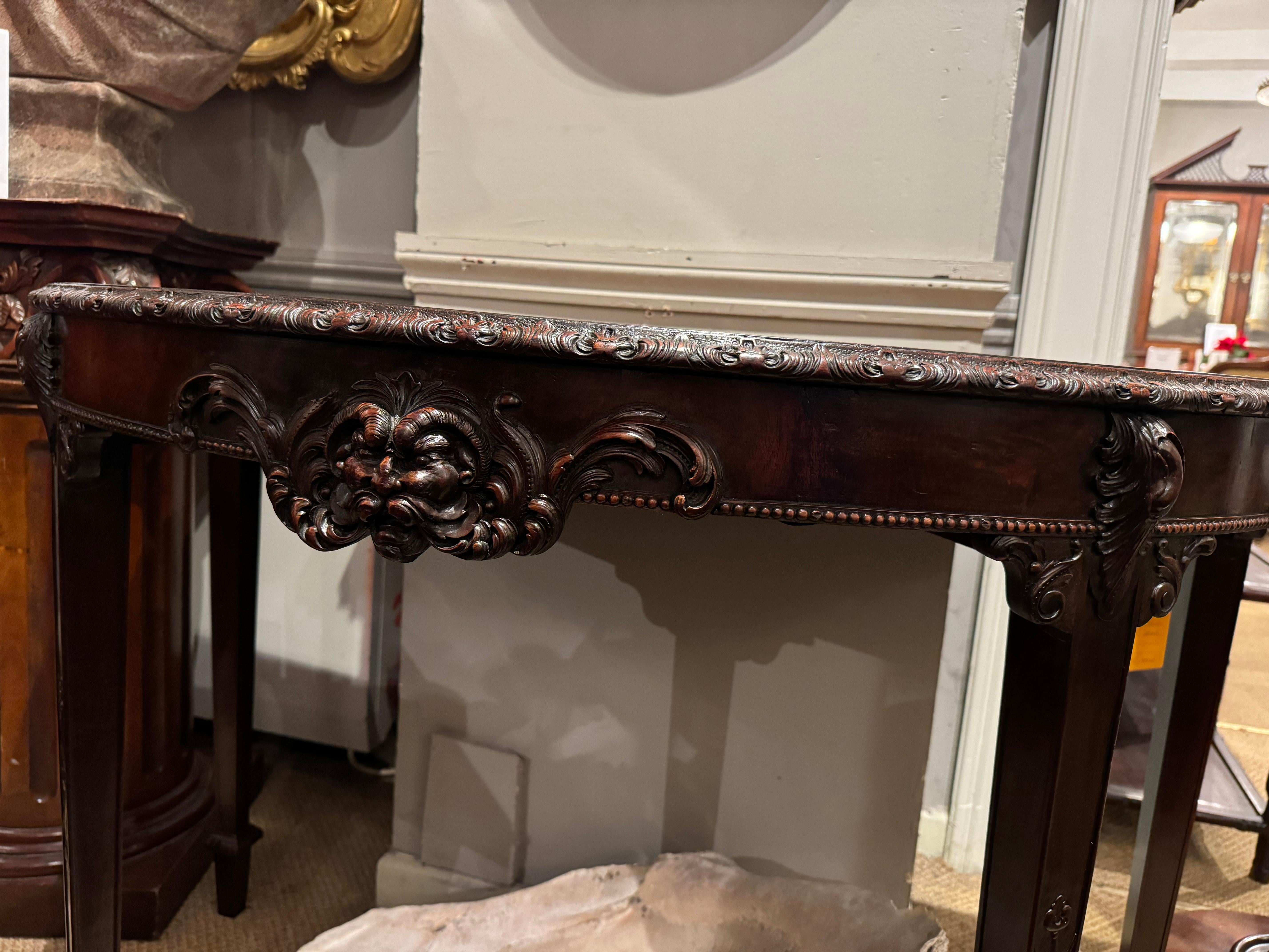 Irish 19th Century Demi-Lune Table With Central Carved Mask For Sale