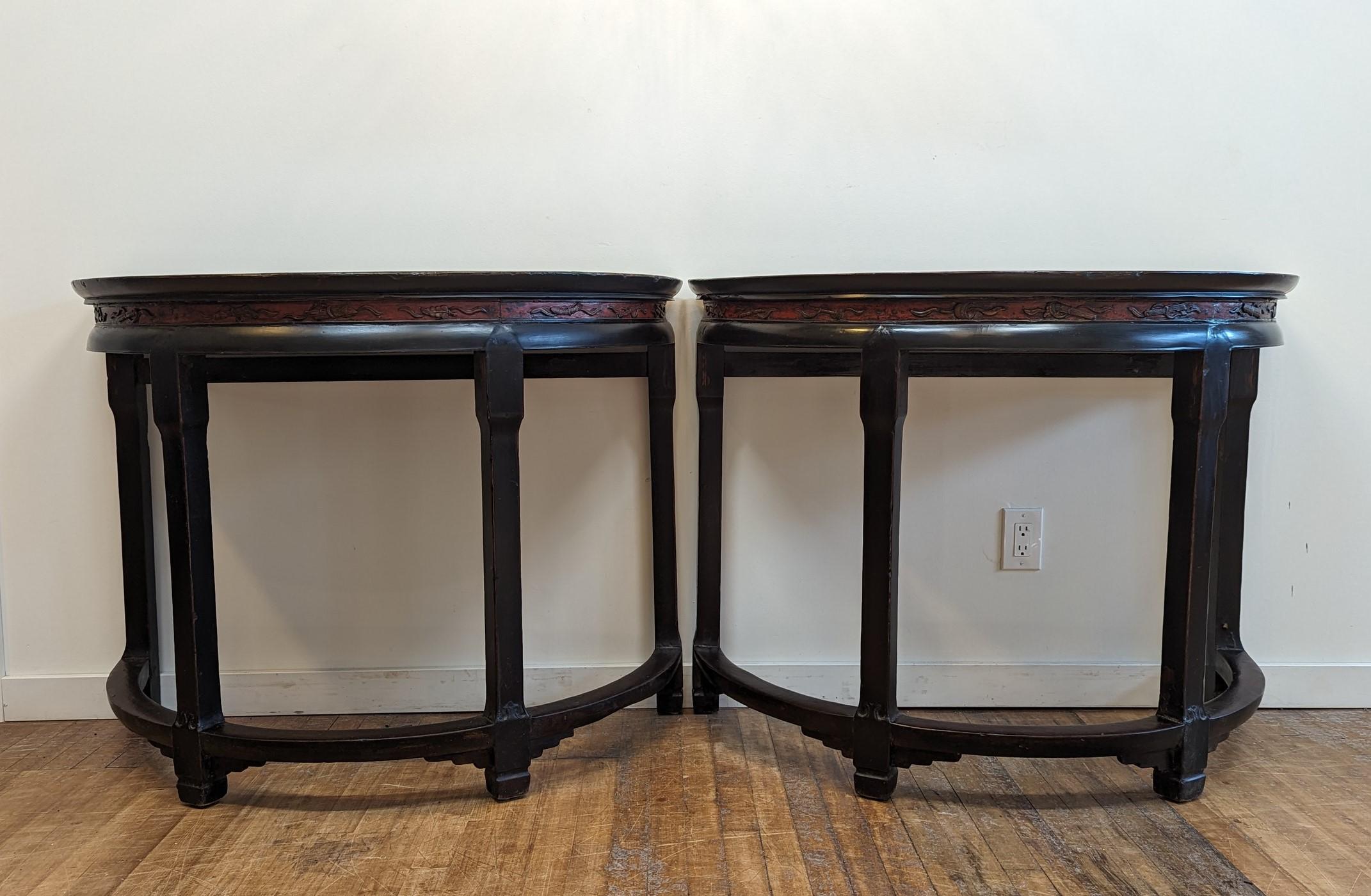 Qing 19th Century Demi Lune Tables Pair For Sale