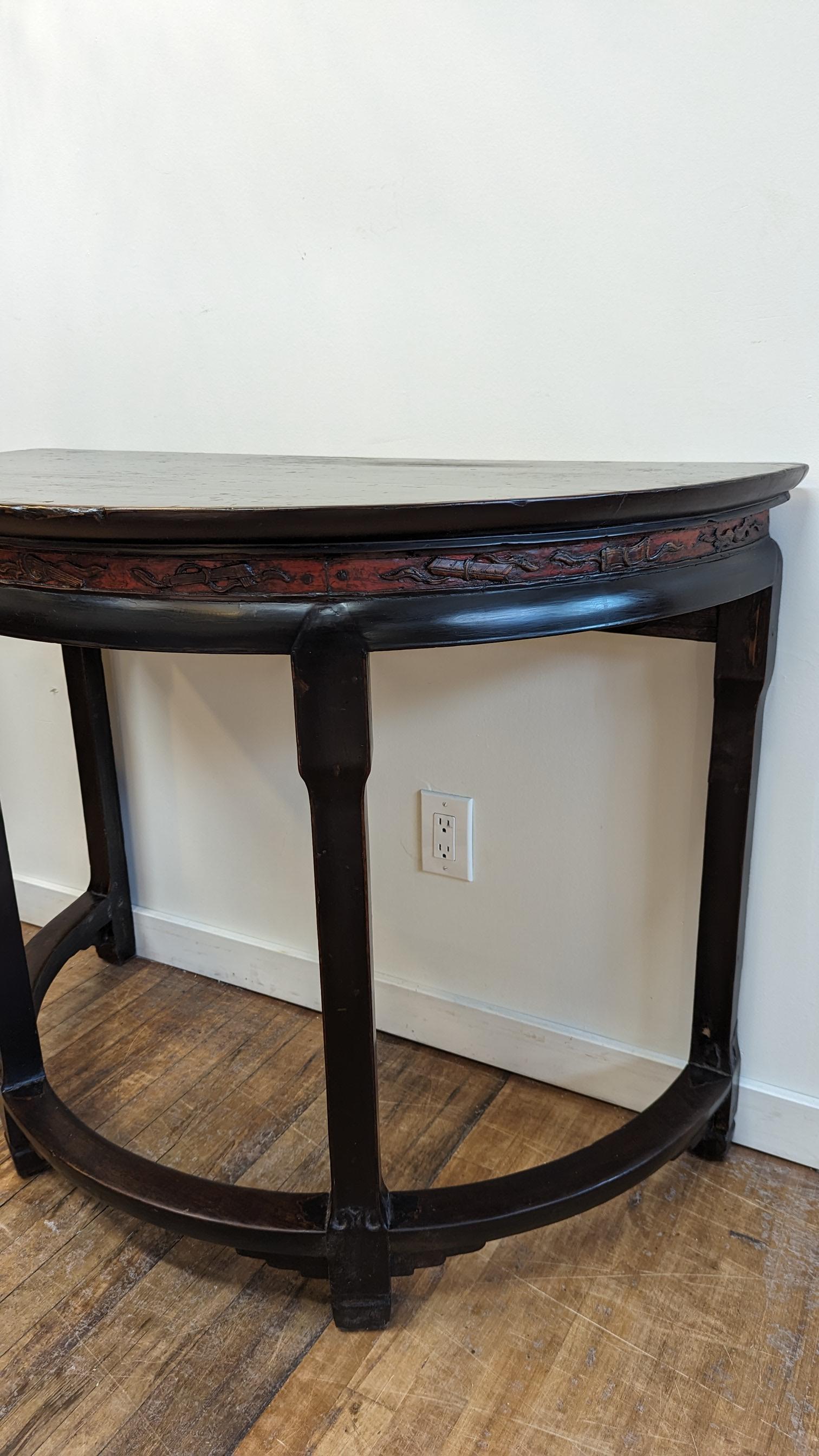 19th Century Demi Lune Tables Pair In Distressed Condition For Sale In New York, NY