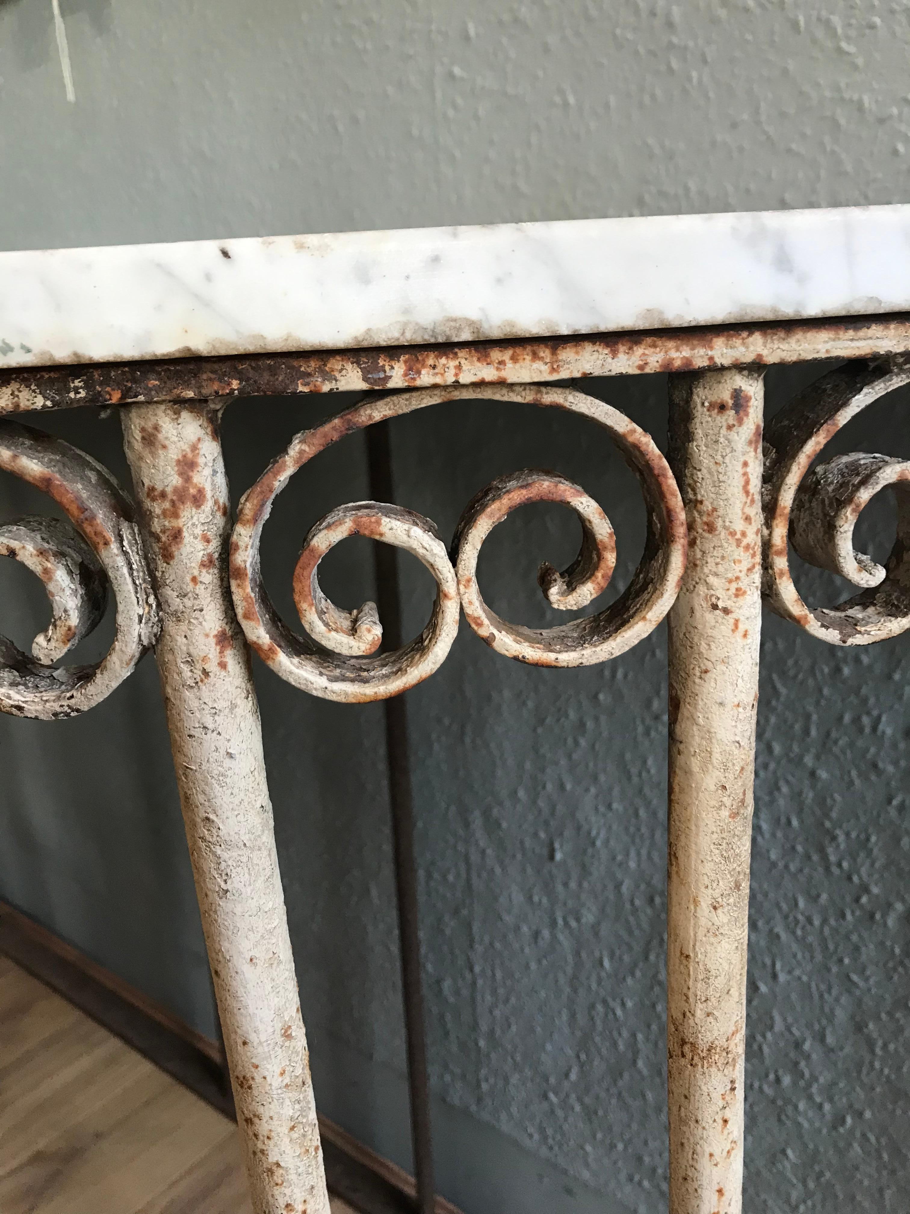 Demi-Lune Wrought Iron & Marble Console Table For Sale 1