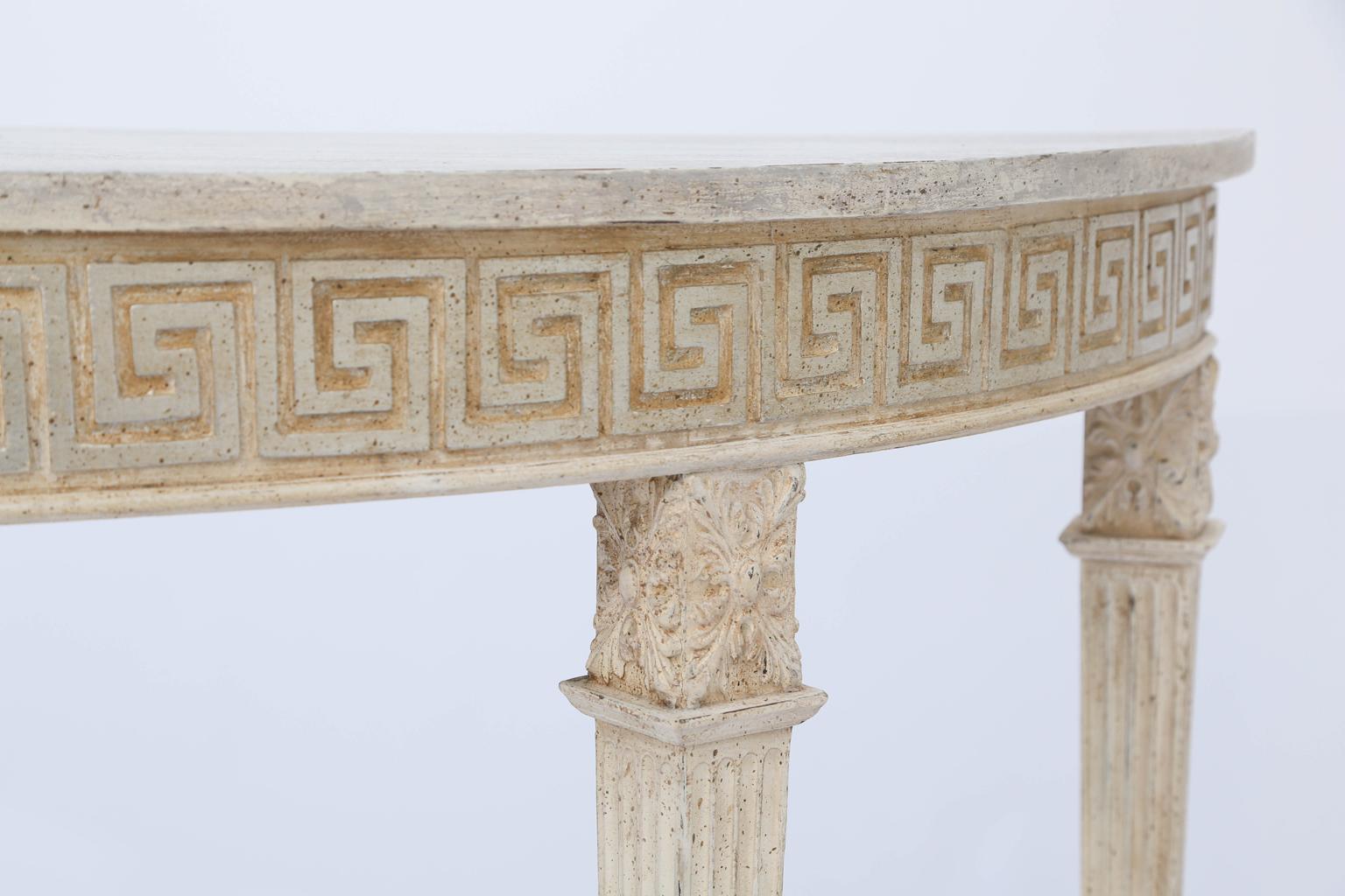 Carved 19th Century Demilune Console with Greek Key Apron