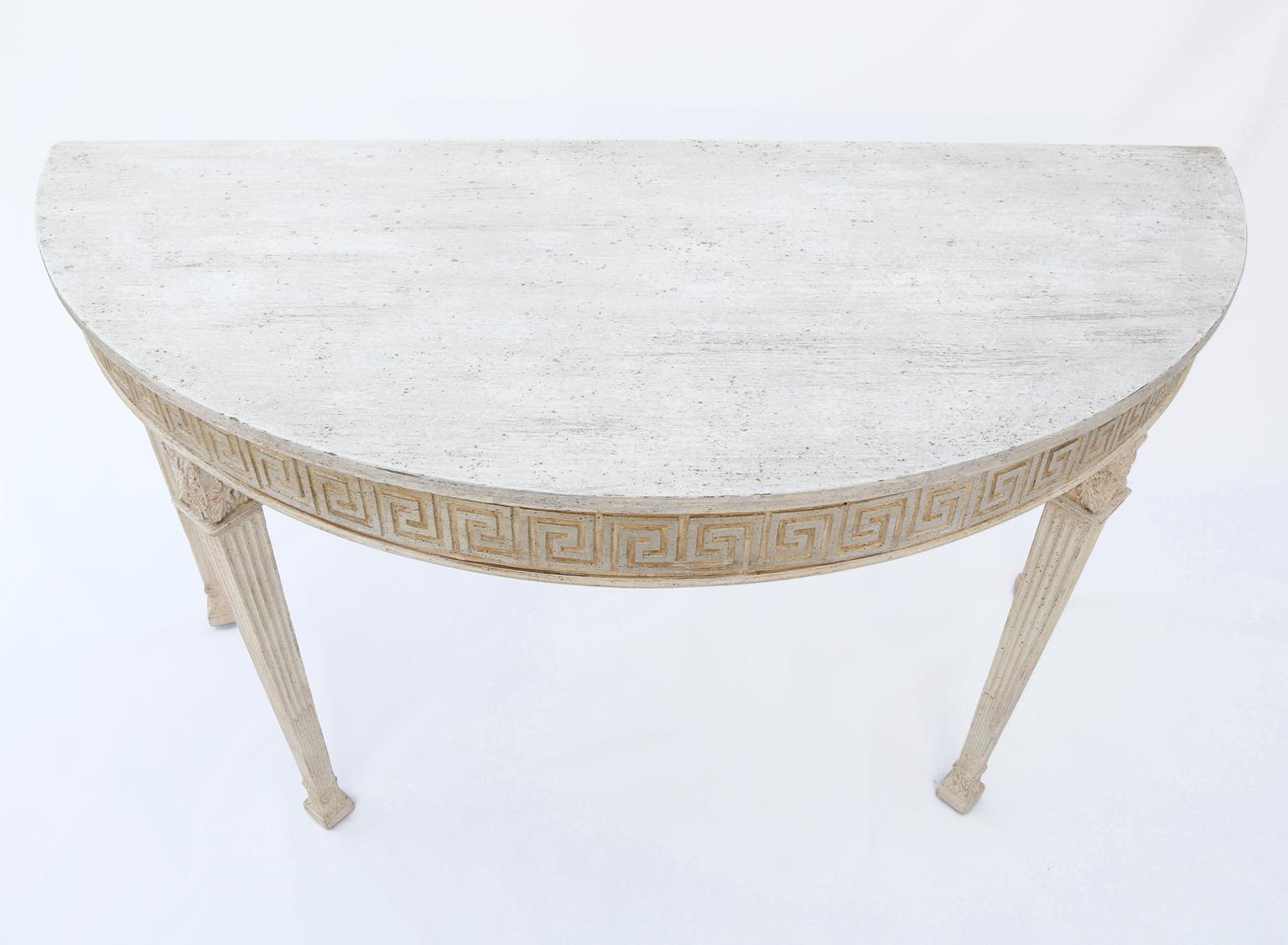Neoclassical 19th Century Demilune Console with Greek Key Apron