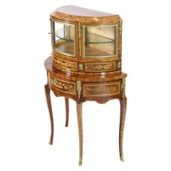 Louis XVI-Style Demilune Display Vitrine with Marquetry and Brass, circa 1890
