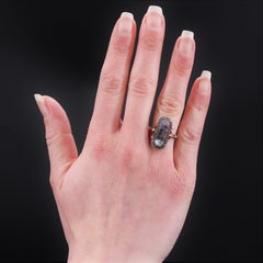 19th Century Dendrite Agate Diamonds 18 Karat Rose Gold Silver Ring