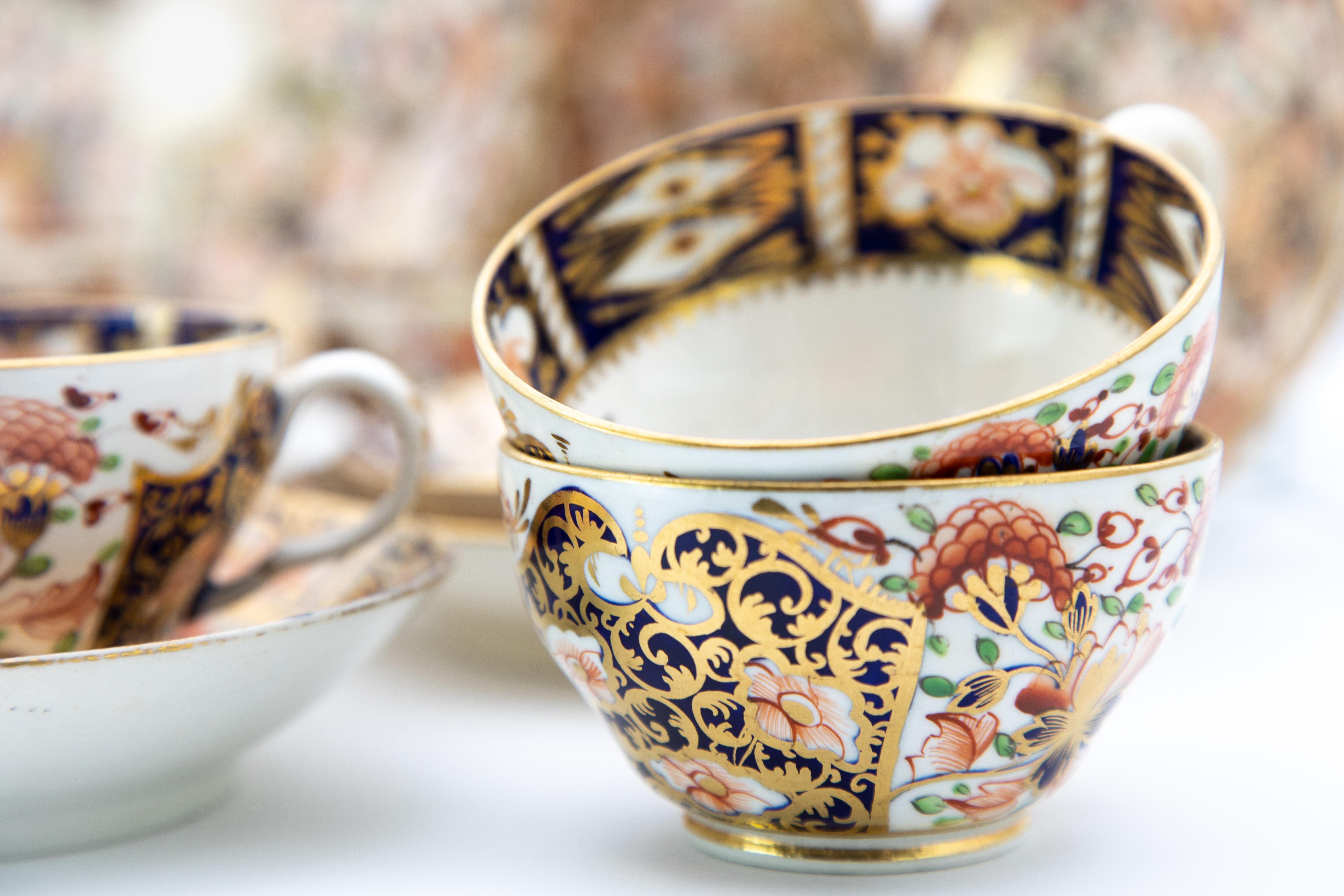 English 19th Century Derby Porcelain Regency Imari Style Tea Service for 12