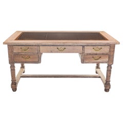 19th Century Desk Natural Wood Leather Top