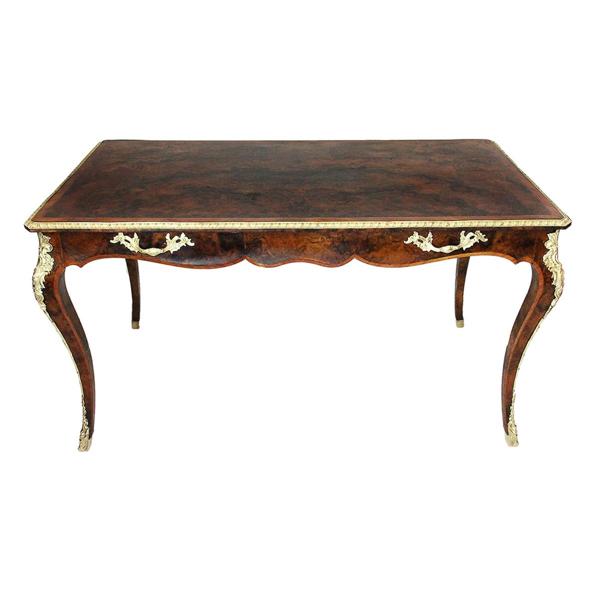 19th Century Desk stamp Howard & Sons in burr walnut and gilt bronze ornaments