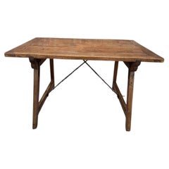 Antique French Desk Table, Solid Wood with Metal Accents, 19th Century