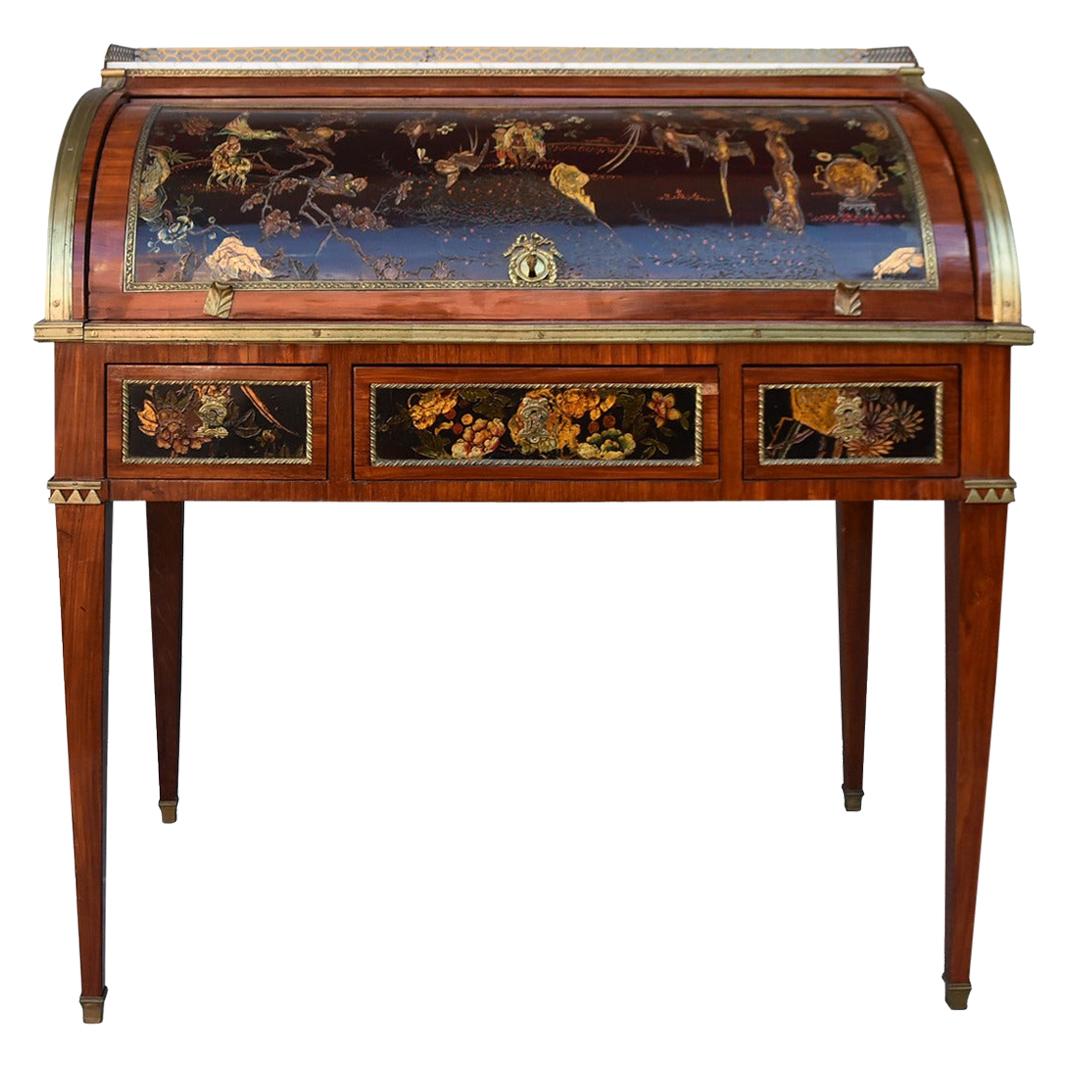 19th Century Desk with Cylinder Japanese Lacquer Decor