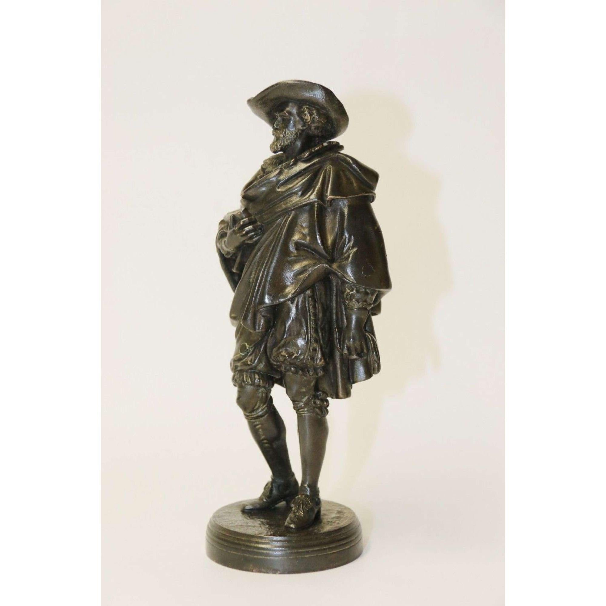 19th Century Detailed Bronze Study of Van Dyck by J.J Salmson circa 1860 In Good Condition For Sale In Central England, GB