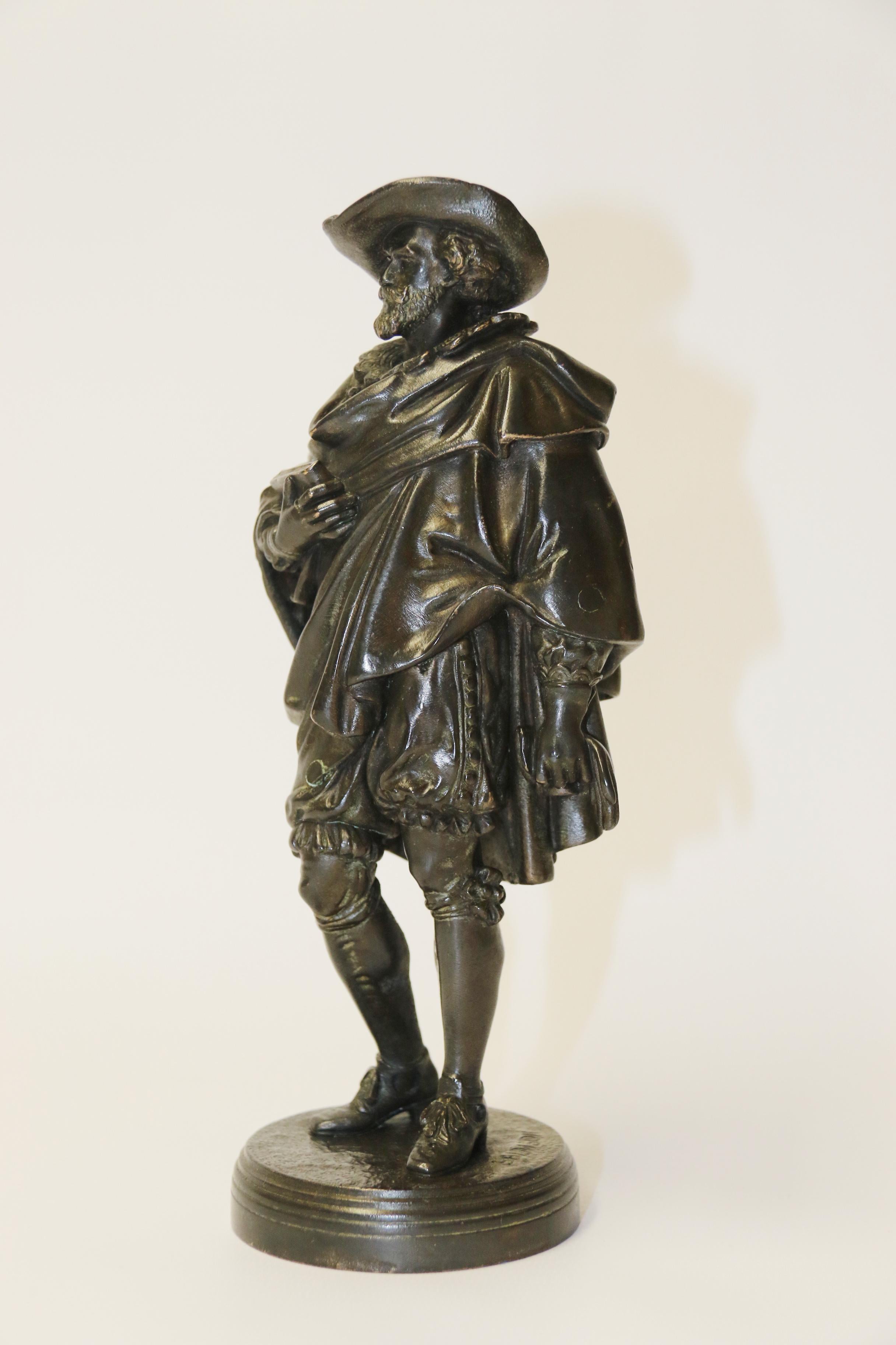 French 19th Century detailed cast bronze study of Van Dyck  by J J Salmson, Circa 1870 For Sale