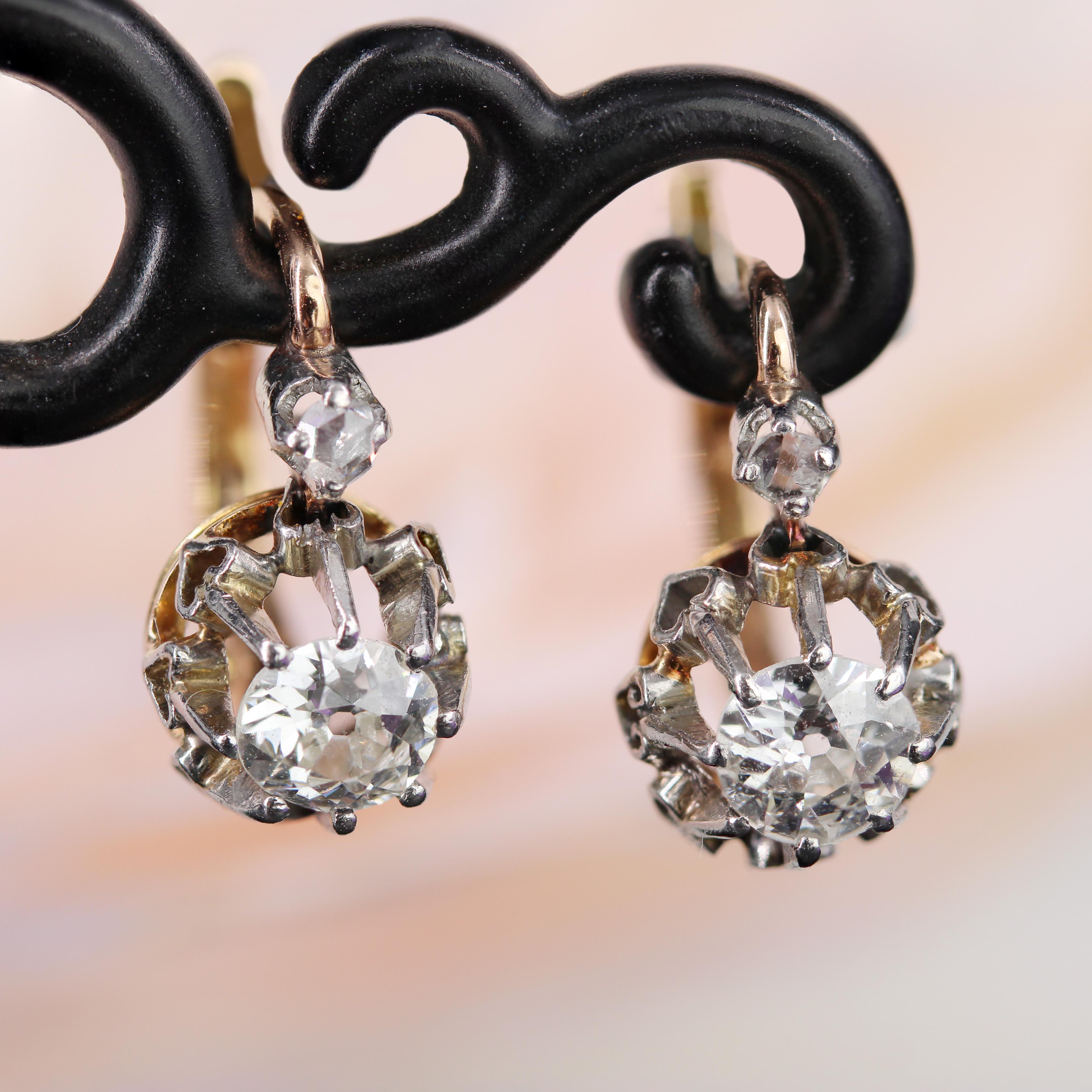 Napoleon III 19th Century Diamond 18 Karat Rose Gold Lever- Back Earrings