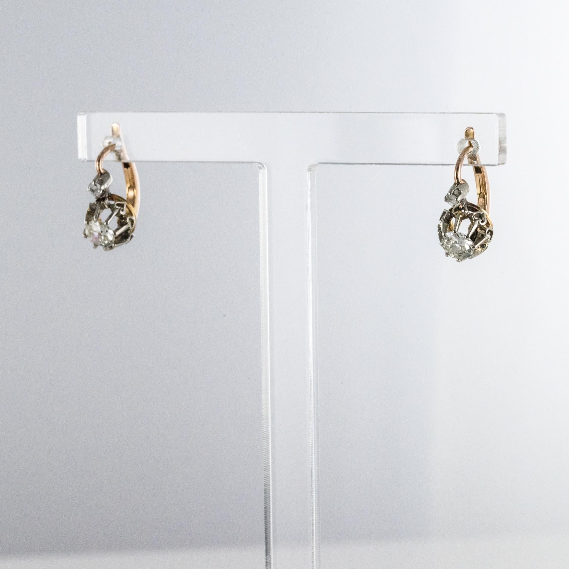 Brilliant Cut 19th Century Diamond 18 Karat Rose Gold Lever- Back Earrings