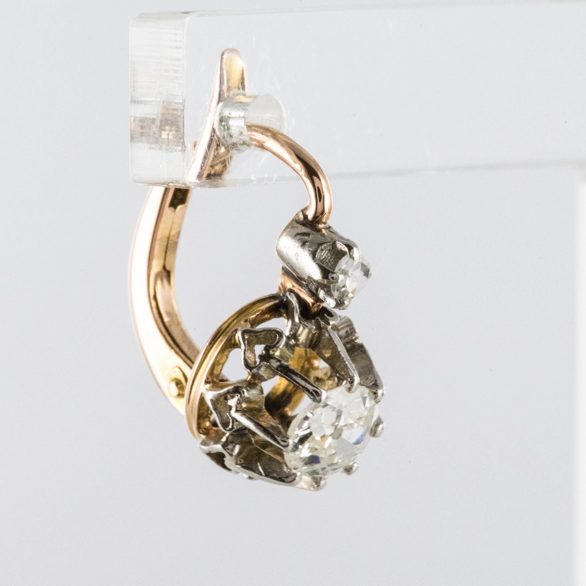Women's 19th Century Diamond 18 Karat Rose Gold Lever- Back Earrings