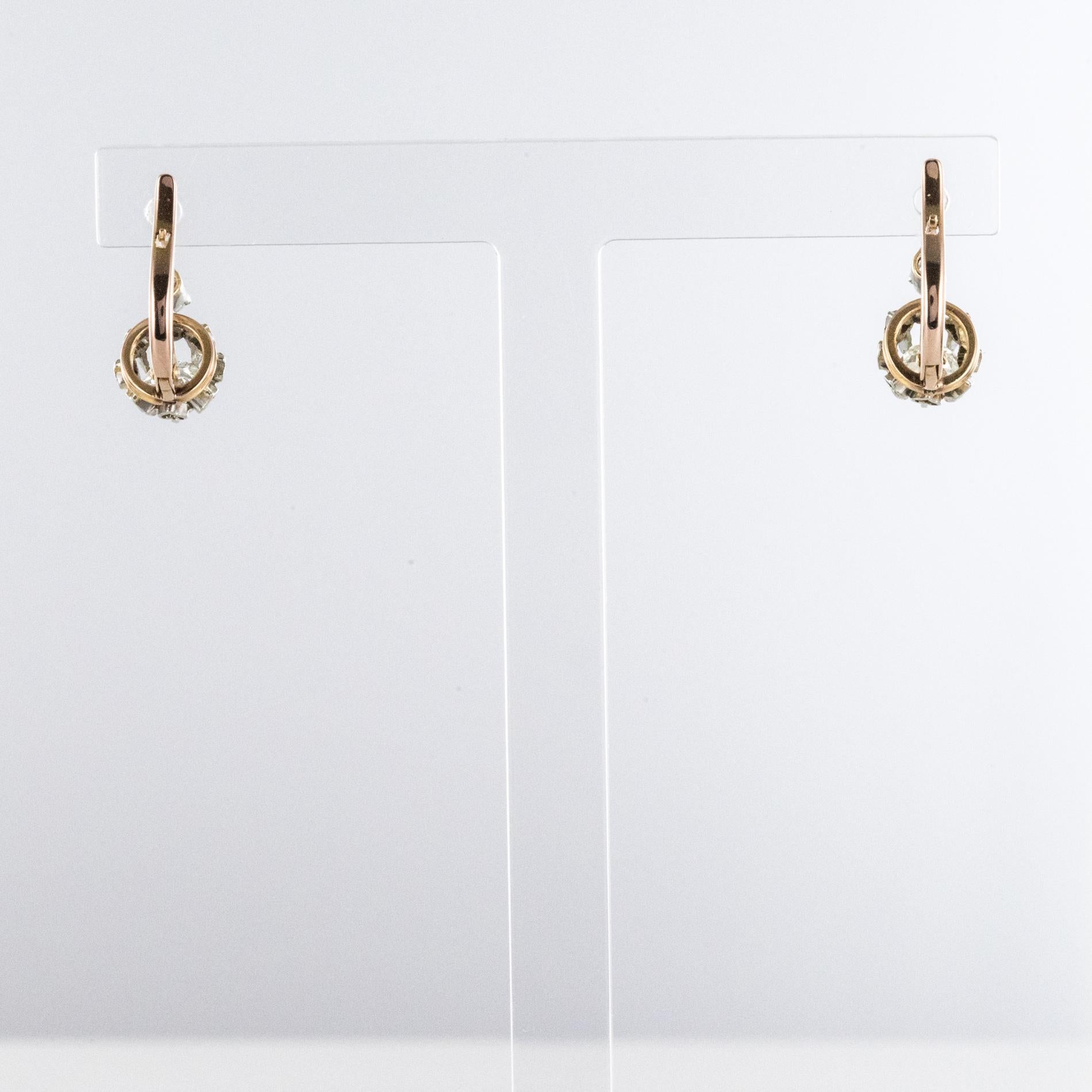 19th Century Diamond 18 Karat Rose Gold Lever- Back Earrings 1