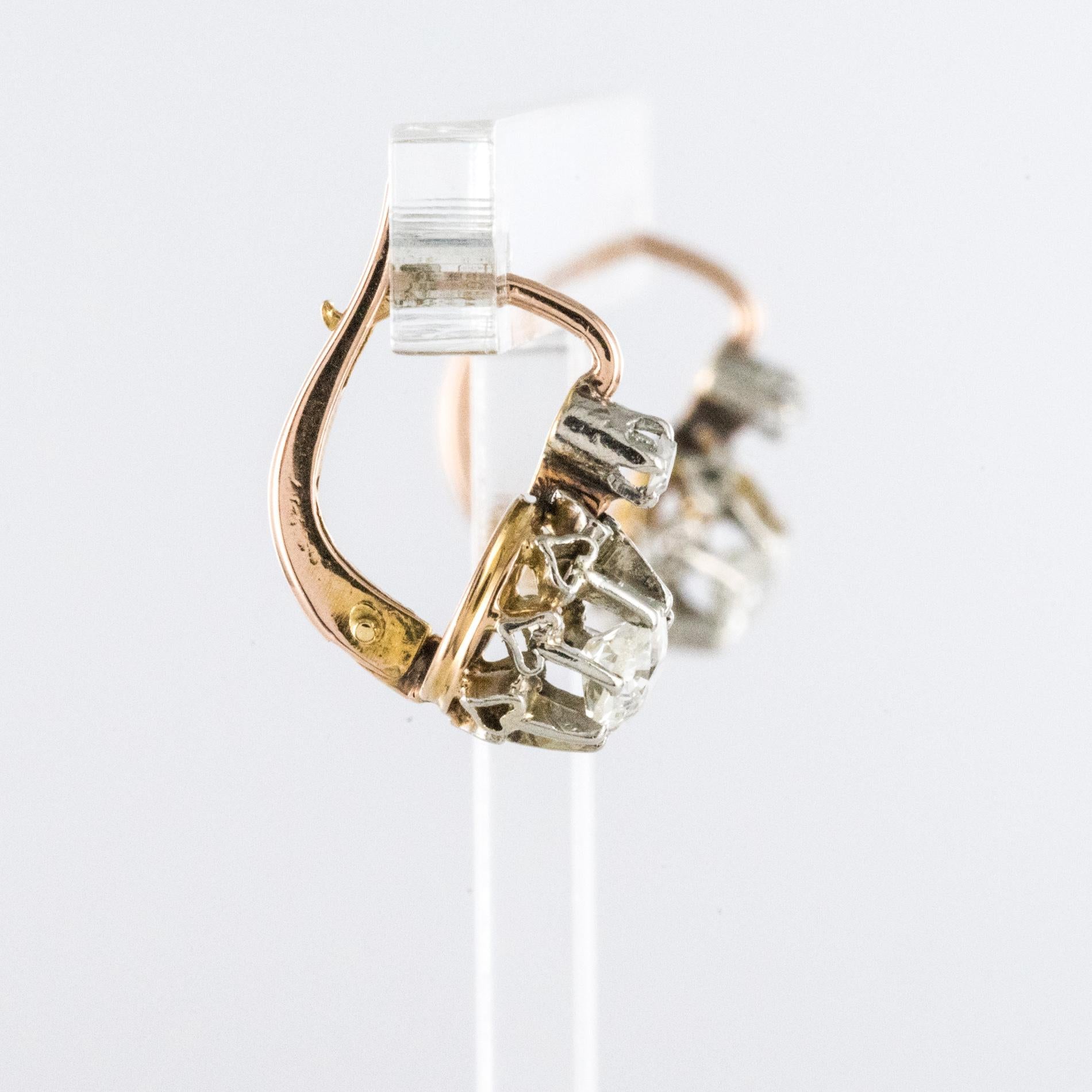 19th Century Diamond 18 Karat Rose Gold Lever- Back Earrings 2