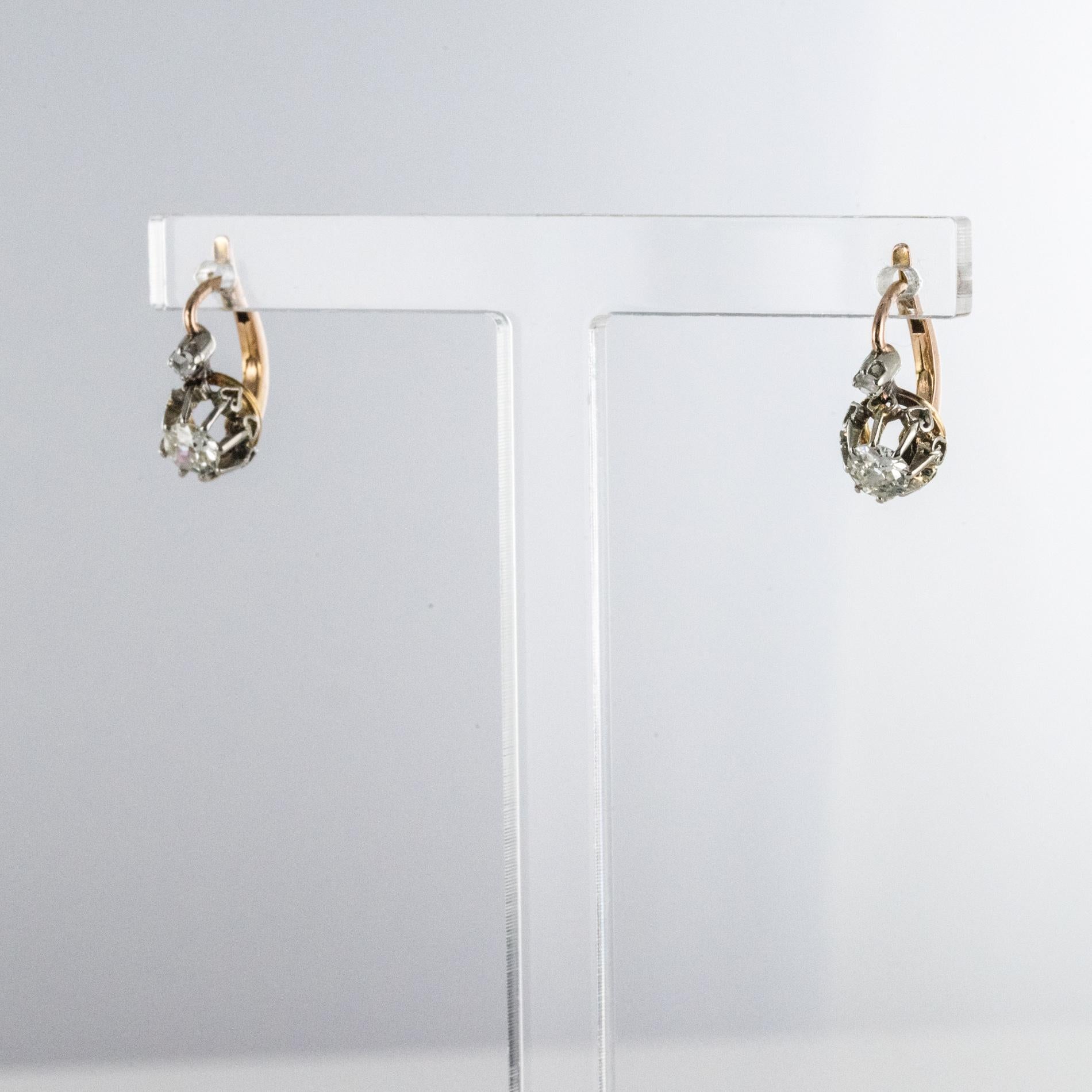 Napoleon III 19th Century Diamond 18 Karat Rose Gold Lever- Back Earrings For Sale