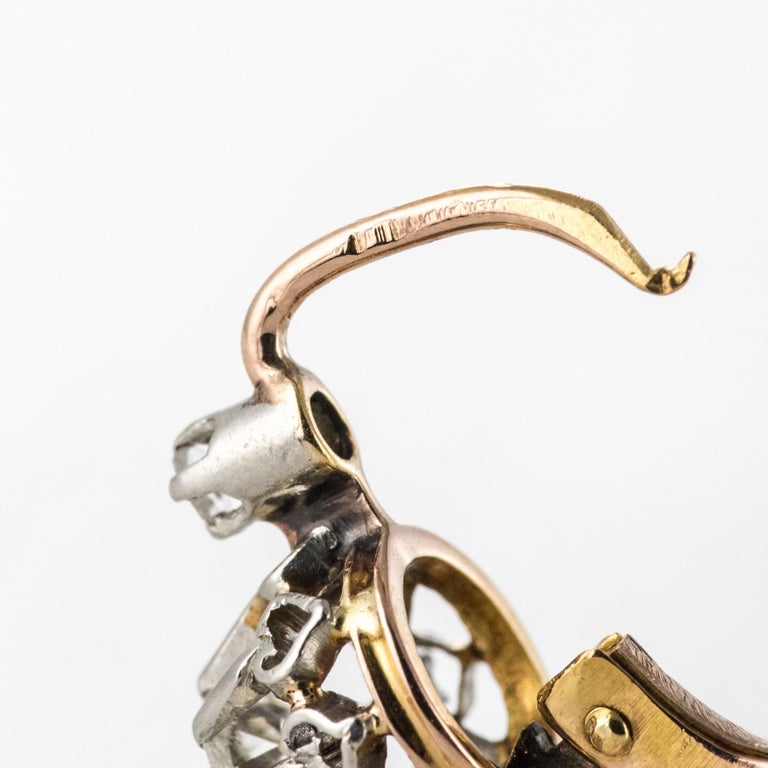 19th Century Diamond 18 Karat Rose Gold Lever- Back Earrings For Sale 3