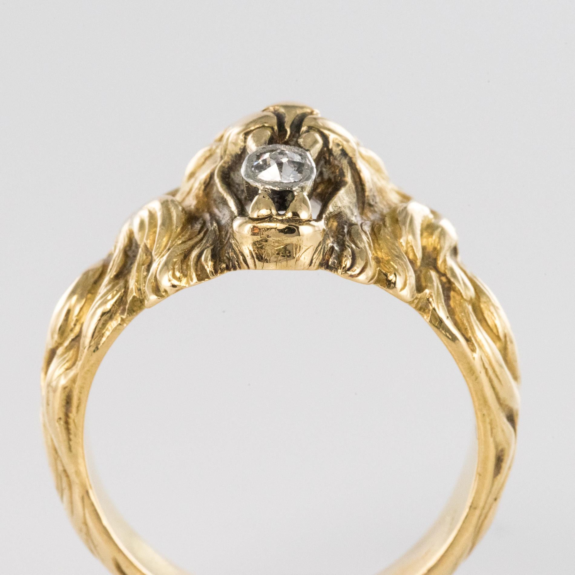19th Century Diamond 18 Karat Yellow Gold Lion Men's Ring 6