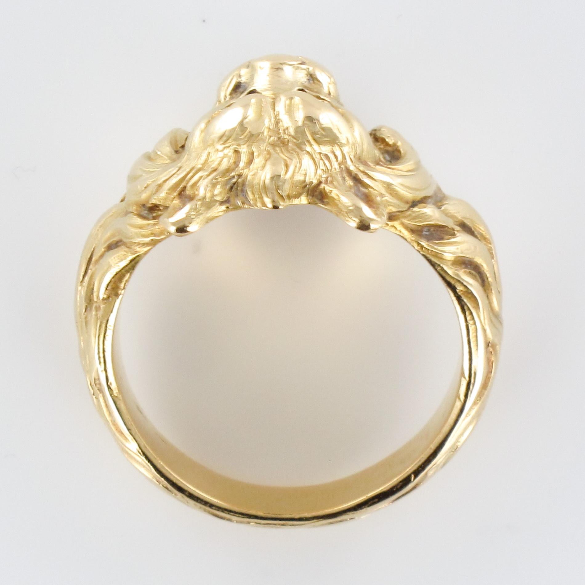 19th Century Diamond 18 Karat Yellow Gold Lion Men's Ring 7