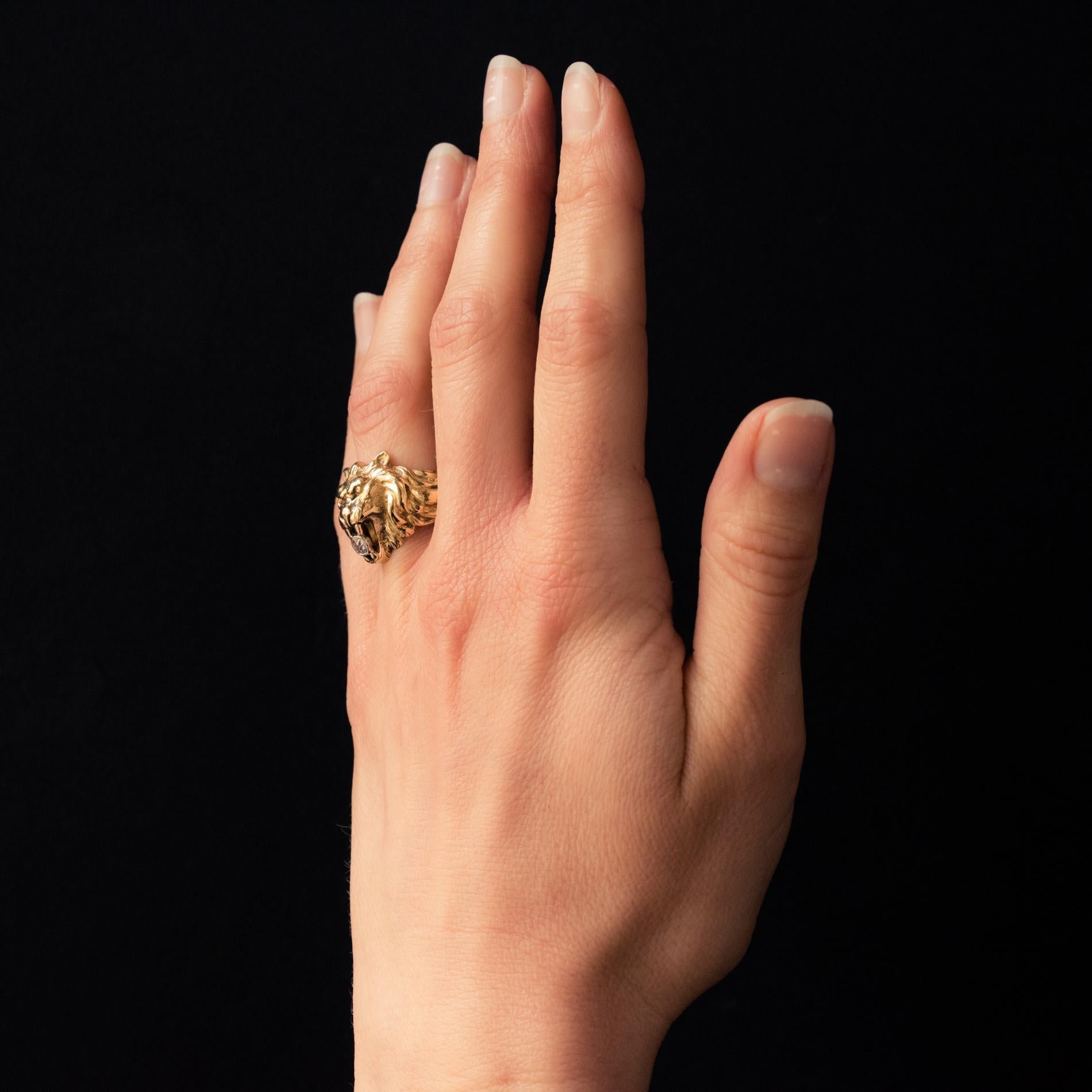 19th Century Diamond 18 Karat Yellow Gold Lion Men's Ring 8