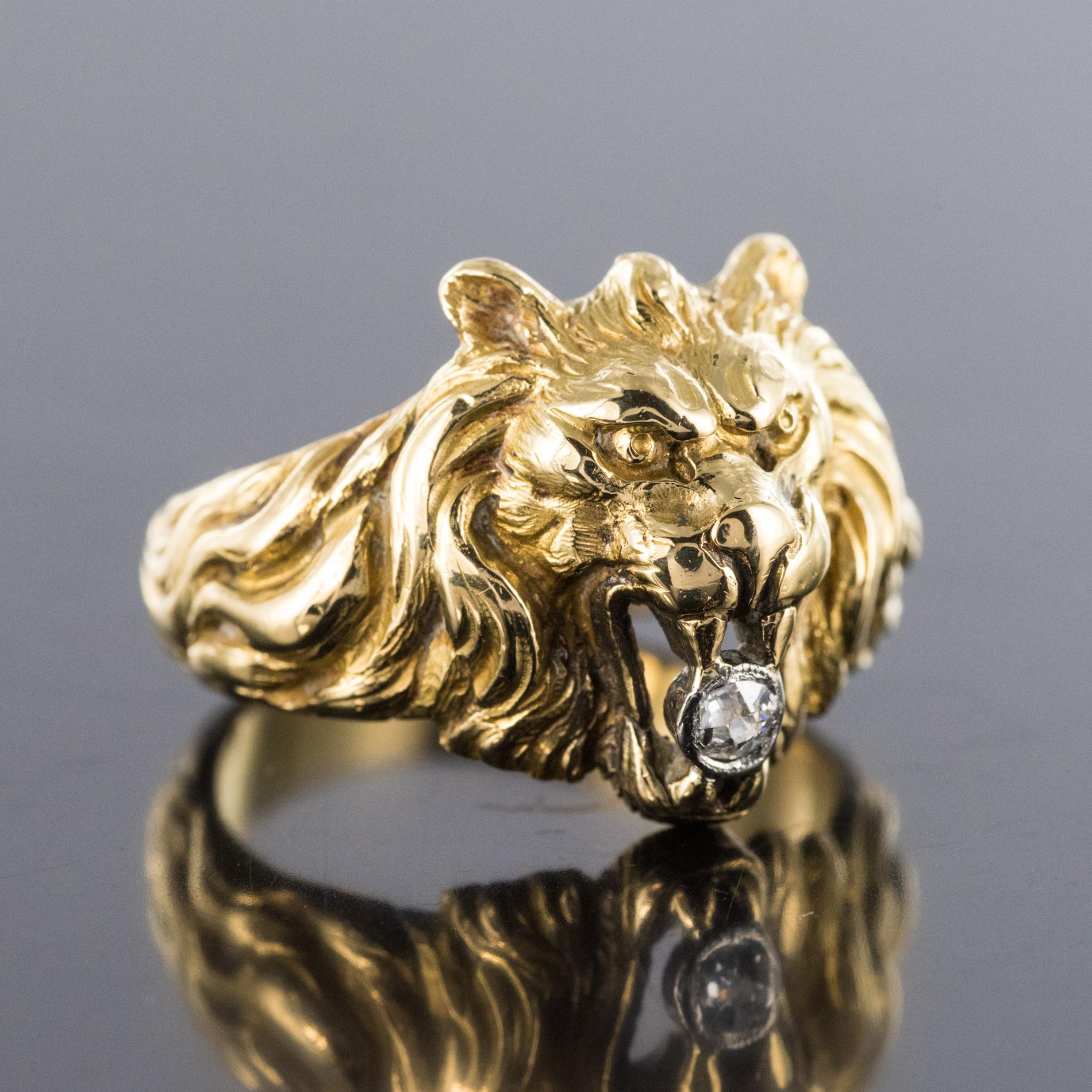 lion ring with diamond in mouth