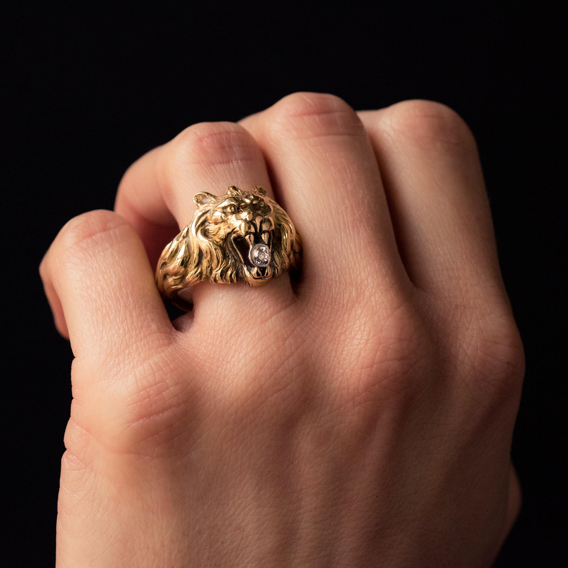 Napoleon III 19th Century Diamond 18 Karat Yellow Gold Lion Men's Ring
