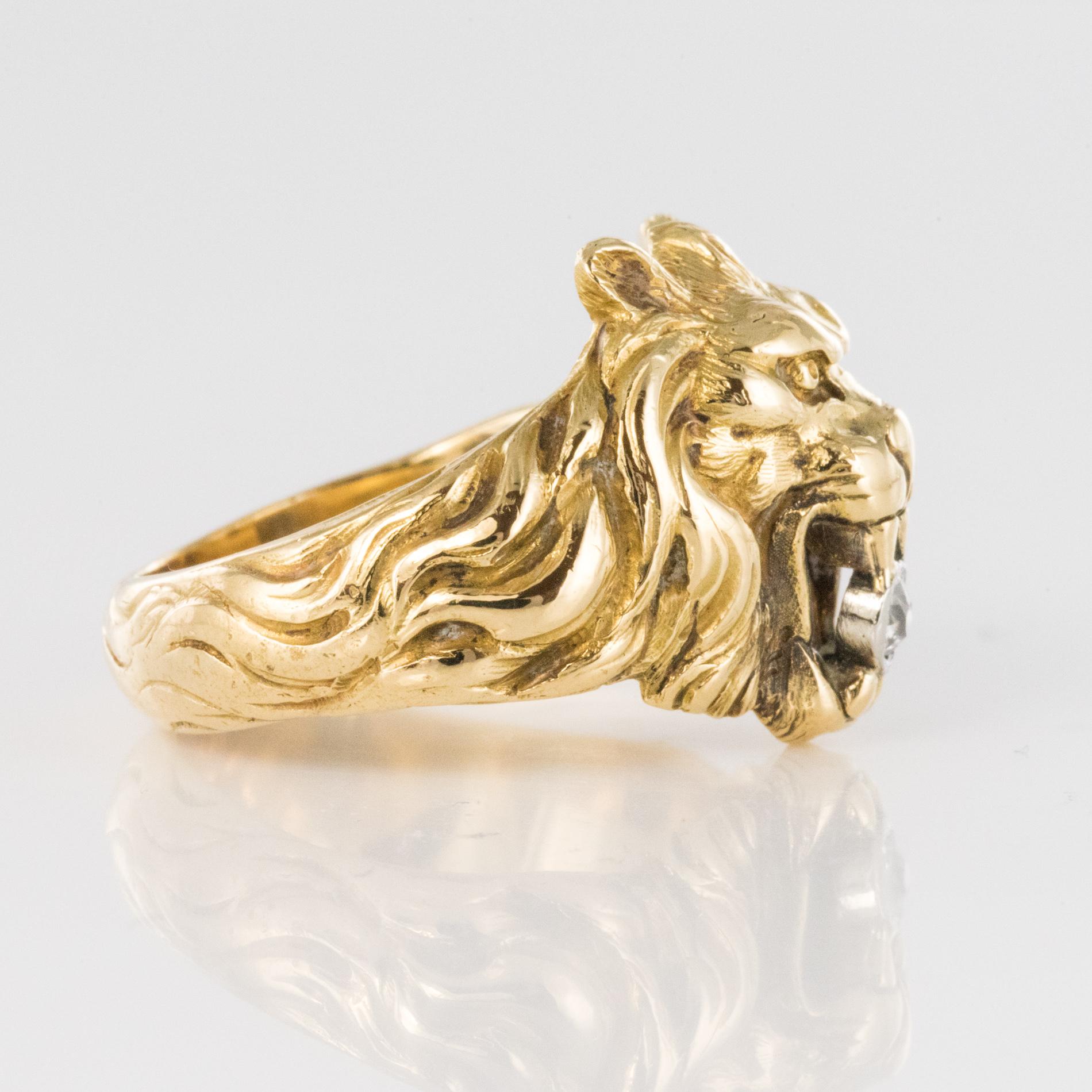19th Century Diamond 18 Karat Yellow Gold Lion Men's Ring 3