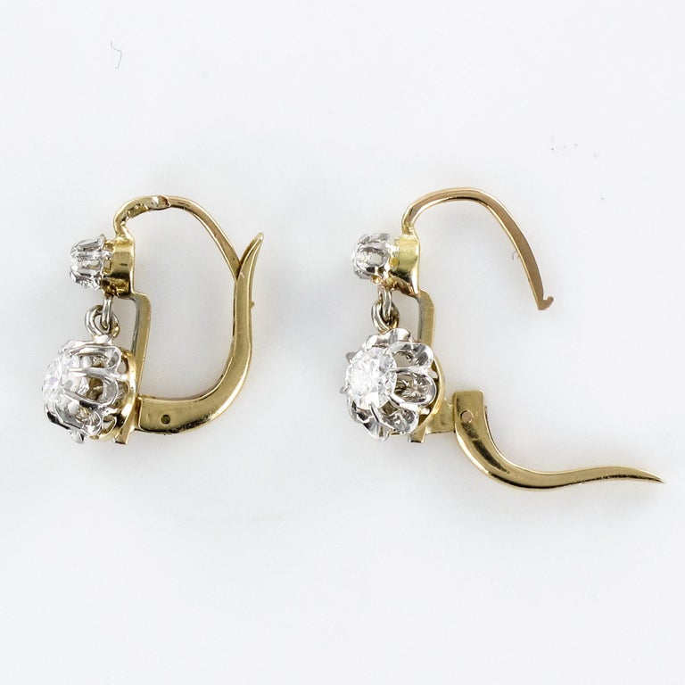 19th Century Diamond 18 Karat Yellow Gold Platinum Sleepers Earrings For Sale at 1stdibs