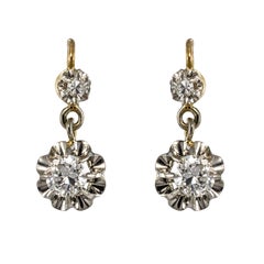 Boucles d'oreilles dormeuses du 19e siècle en or jaune 18 carats et platine avec diamants