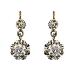 Antique 19th Century Diamond 18 Karat Yellow Gold Platinum Sleepers Earrings