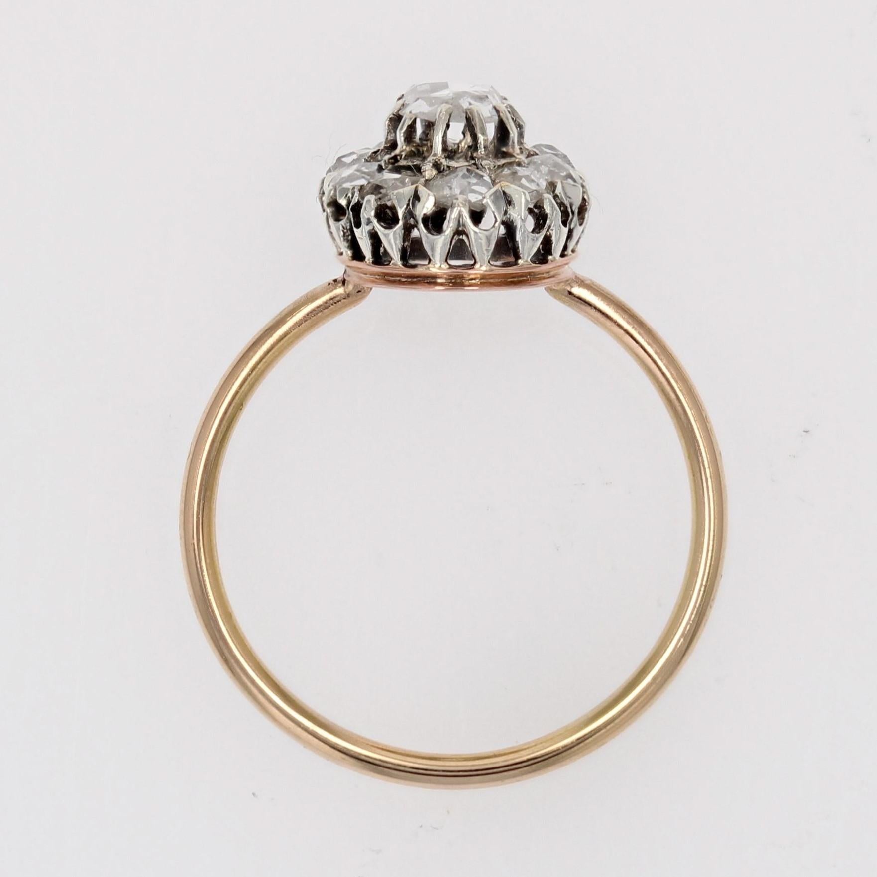 Bague Pompadour en or jaune 18 carats avec diamant du 19e siècle en vente 4