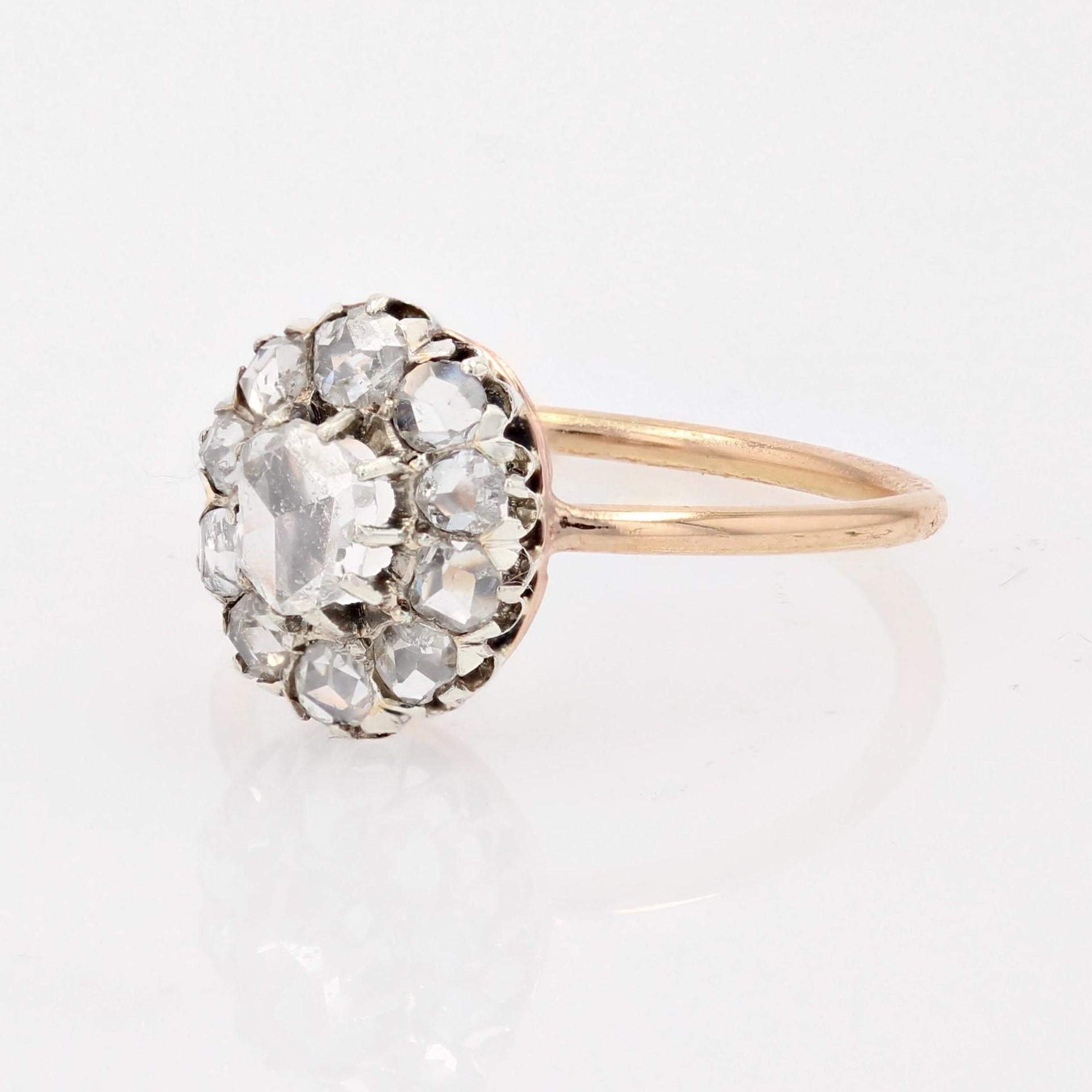 Rose Cut 19th Century Diamond 18 Karat Yellow Gold Pompadour Ring For Sale