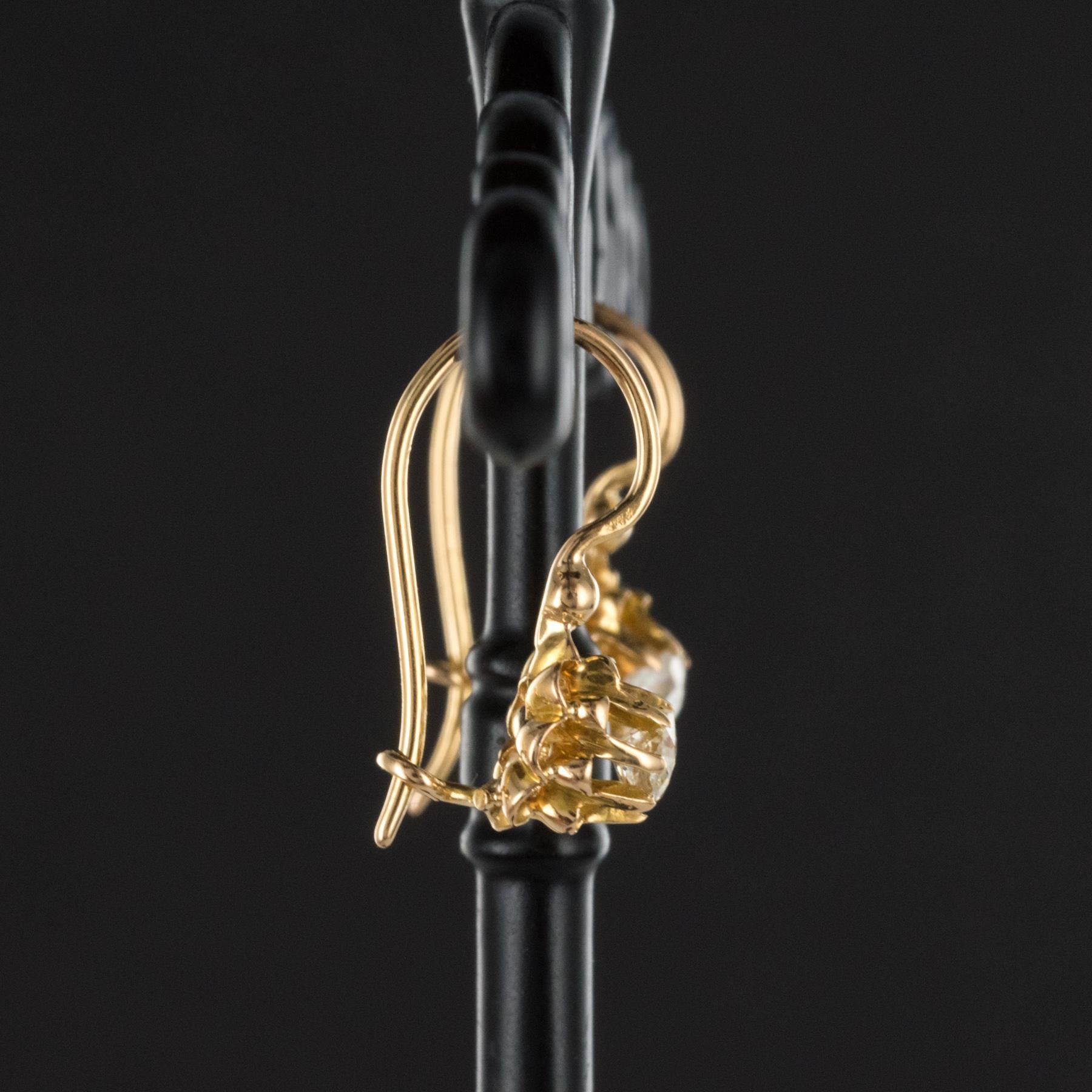 Women's 19th Century Diamond 18 Karats Yellow Gold Drop Earrings