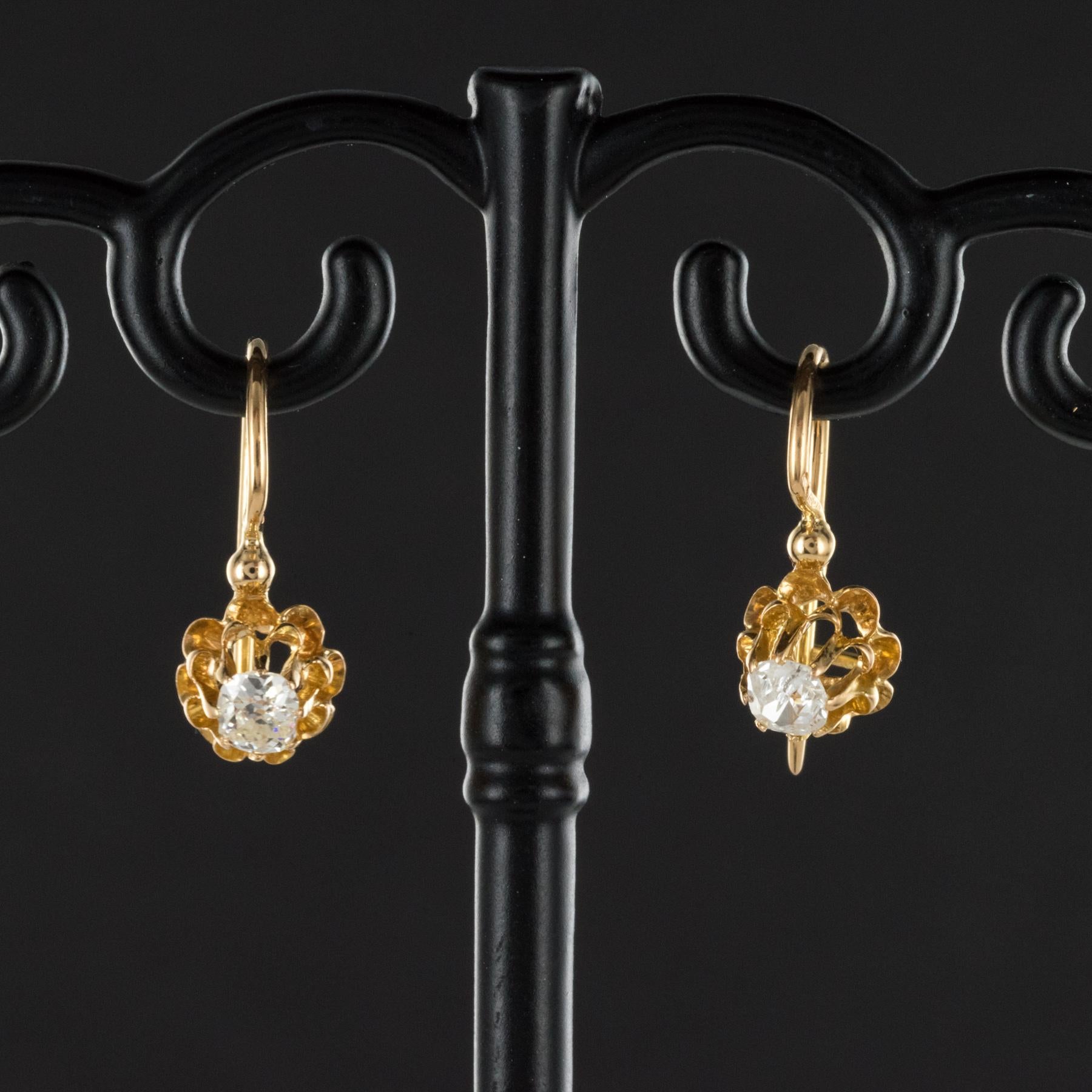 19th Century Diamond 18 Karats Yellow Gold Drop Earrings 2