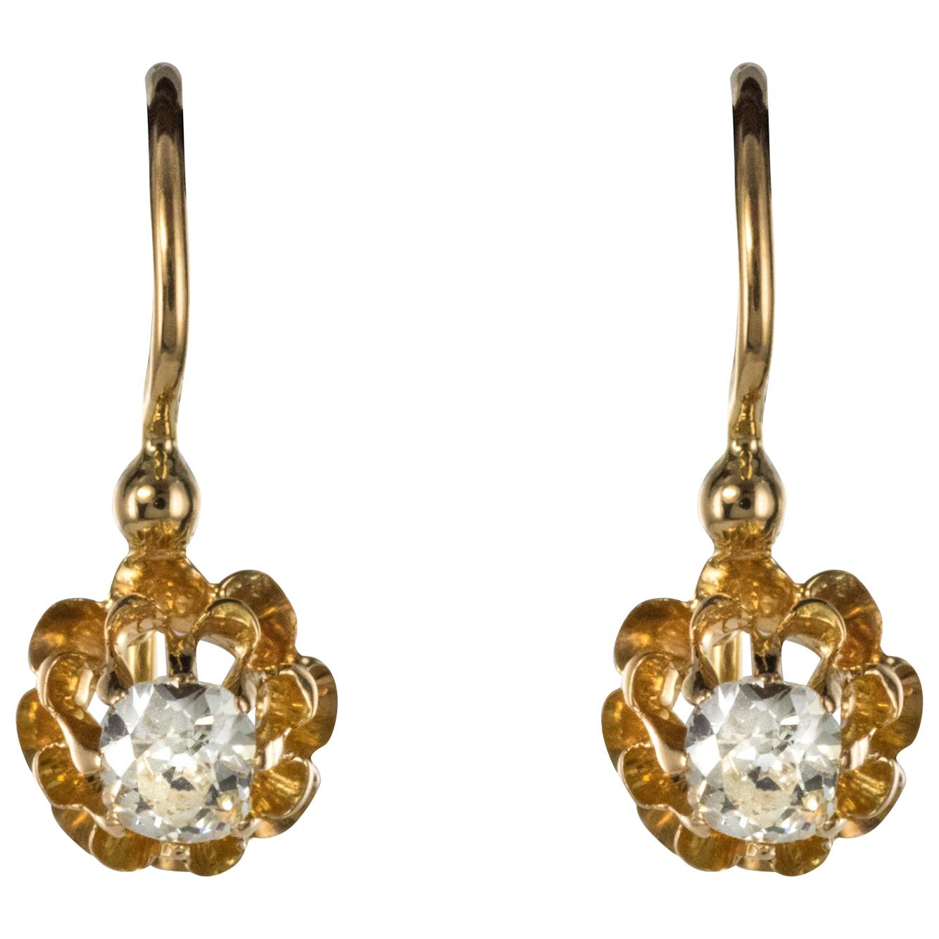 19th Century Diamond 18 Karats Yellow Gold Drop Earrings