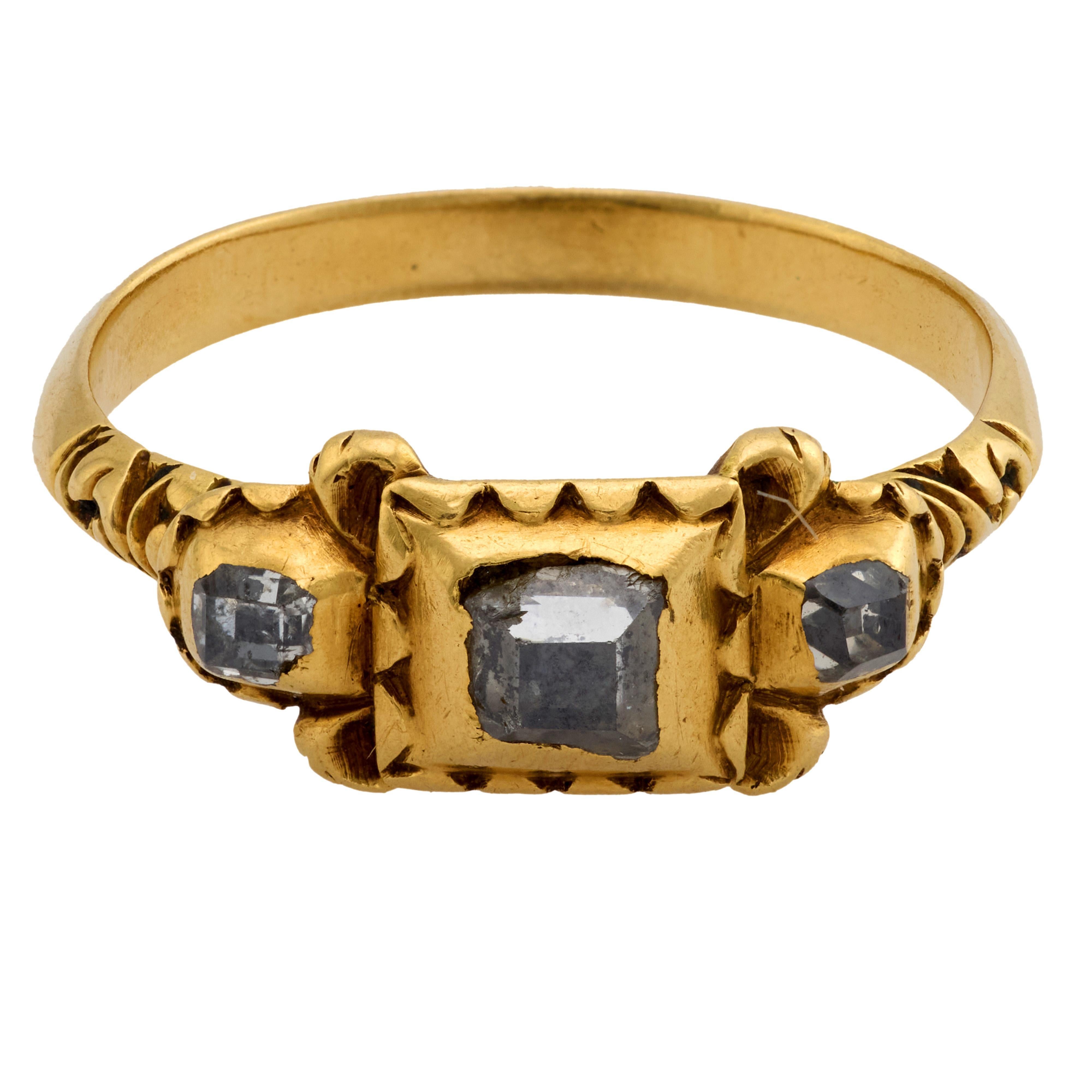Renaissance 19th Century diamond 18k yellow gold ring For Sale
