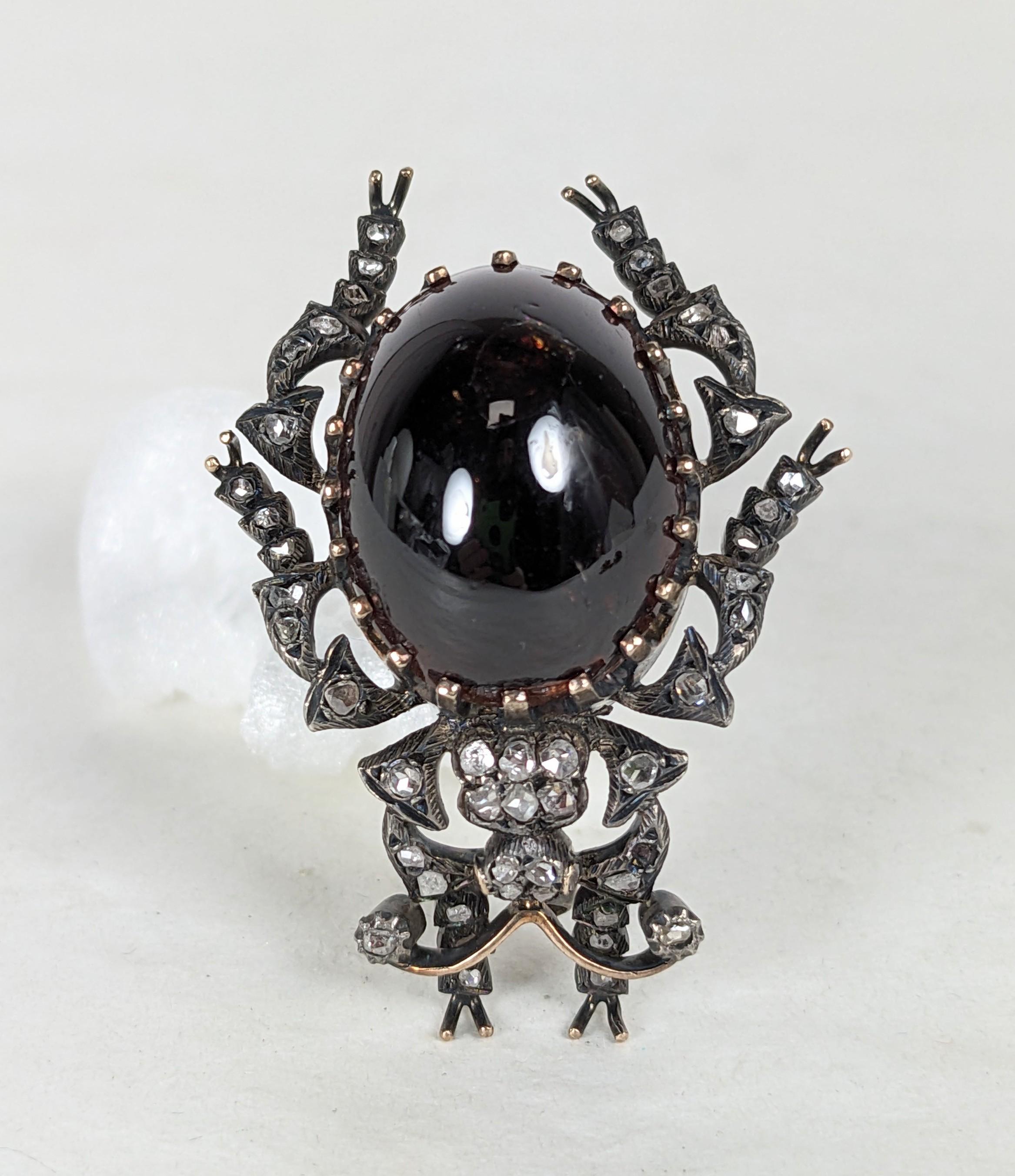 Rose Cut 19th Century Diamond and Carbuncle Garnet Beetle  For Sale