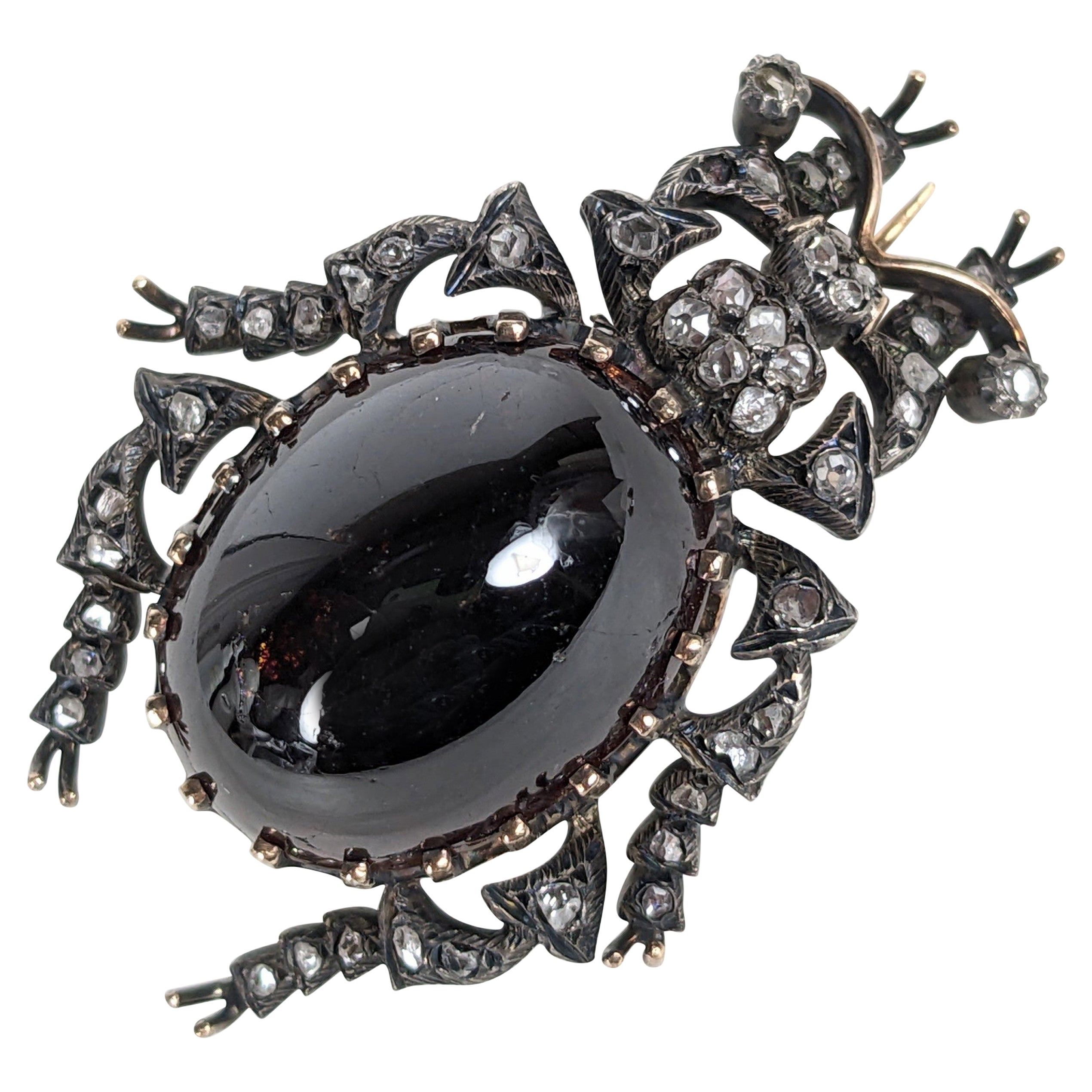 Coccinelle du 19e siècle en diamant et grenat en escarboucle