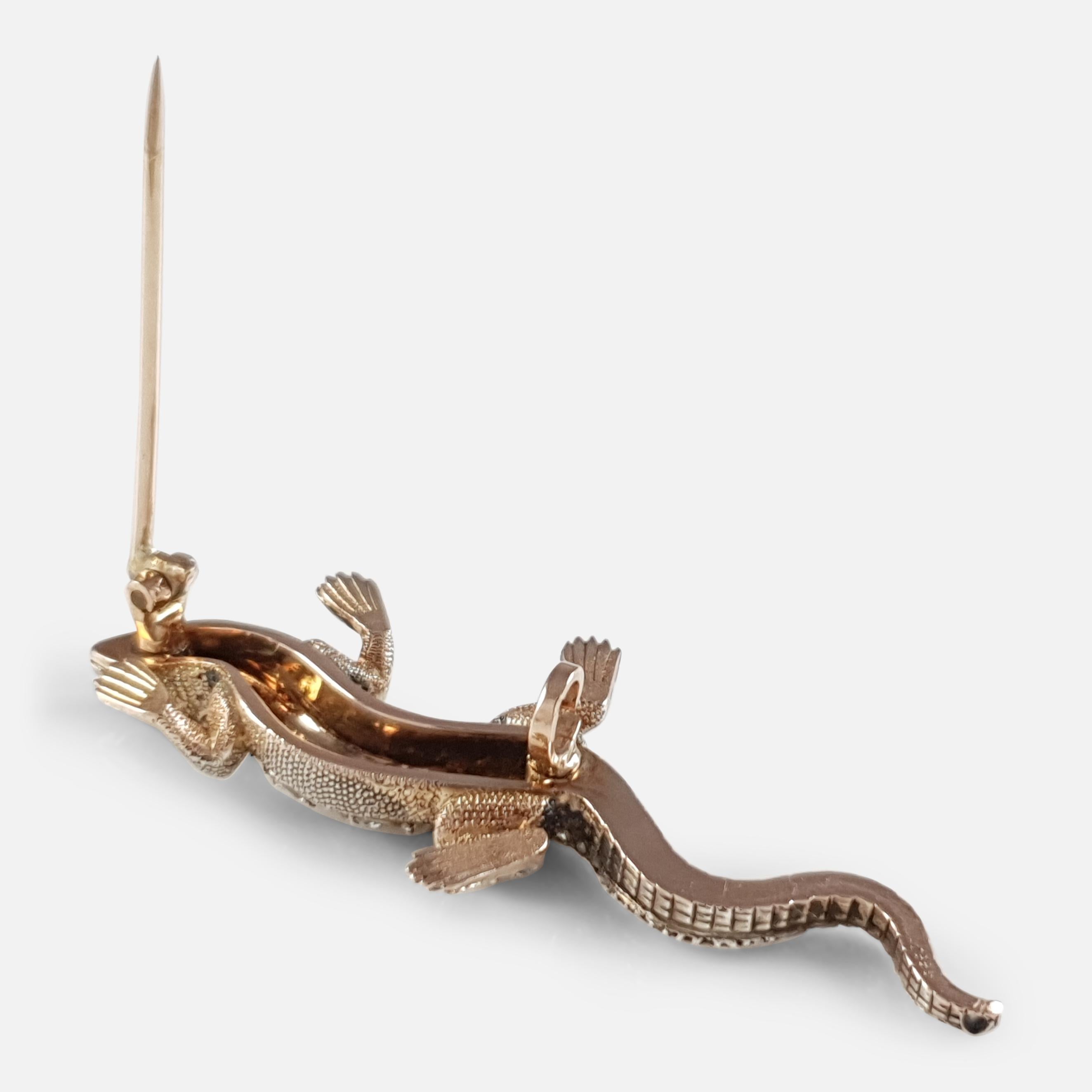 19th Century Diamond and Emerald Lizard Brooch, circa 1895 1