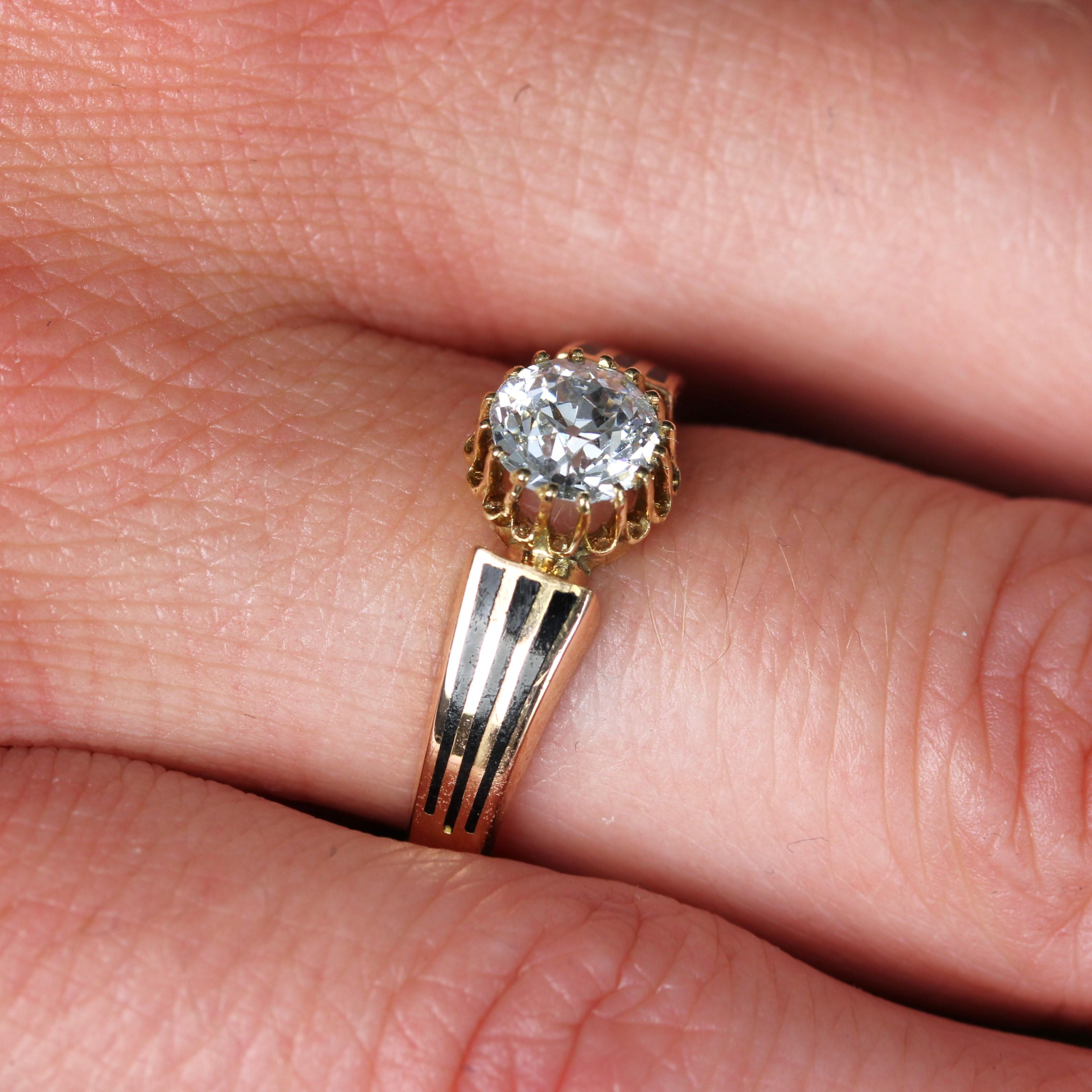 19th Century Diamond Black Enamel 18 Karat Rose Gold Solitaire Ring For Sale 6
