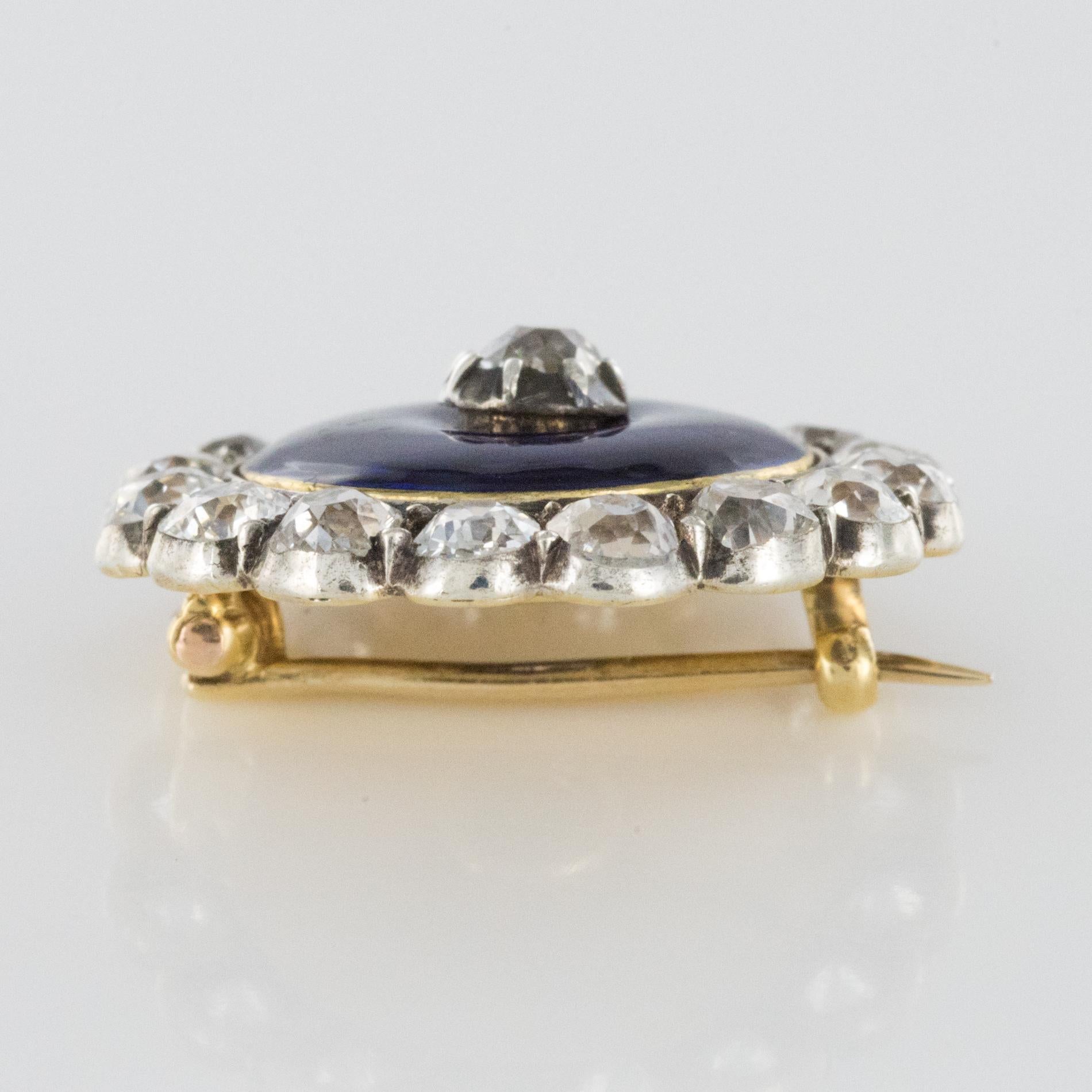 Gelb-Weigold-Brosche mit Diamanten und blauer Emaille aus dem 19. Jahrhundert im Angebot 2