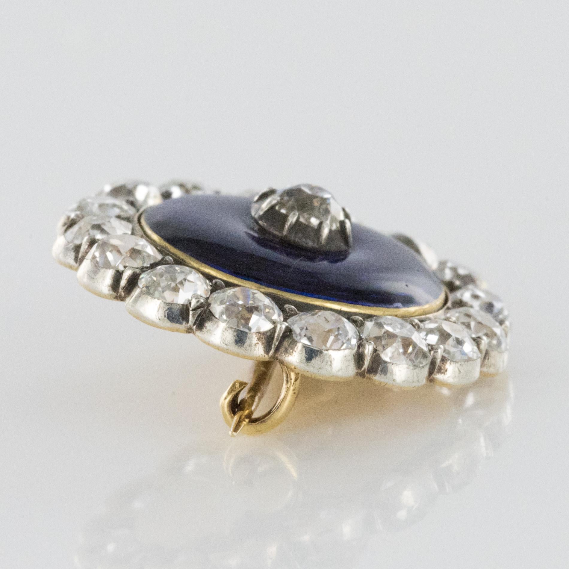 Gelb-Weigold-Brosche mit Diamanten und blauer Emaille aus dem 19. Jahrhundert im Angebot 3
