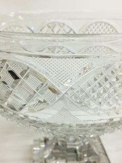 19th Century Diamond Pattern Cut Glass Fruit Bowl Raised on Square Foot