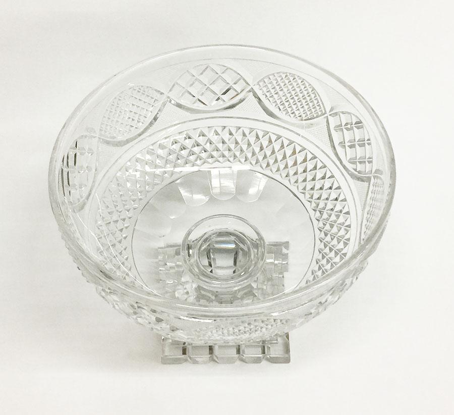 19th Century Diamond Pattern Cut Glass Fruit Bowl Raised on Square Foot 1