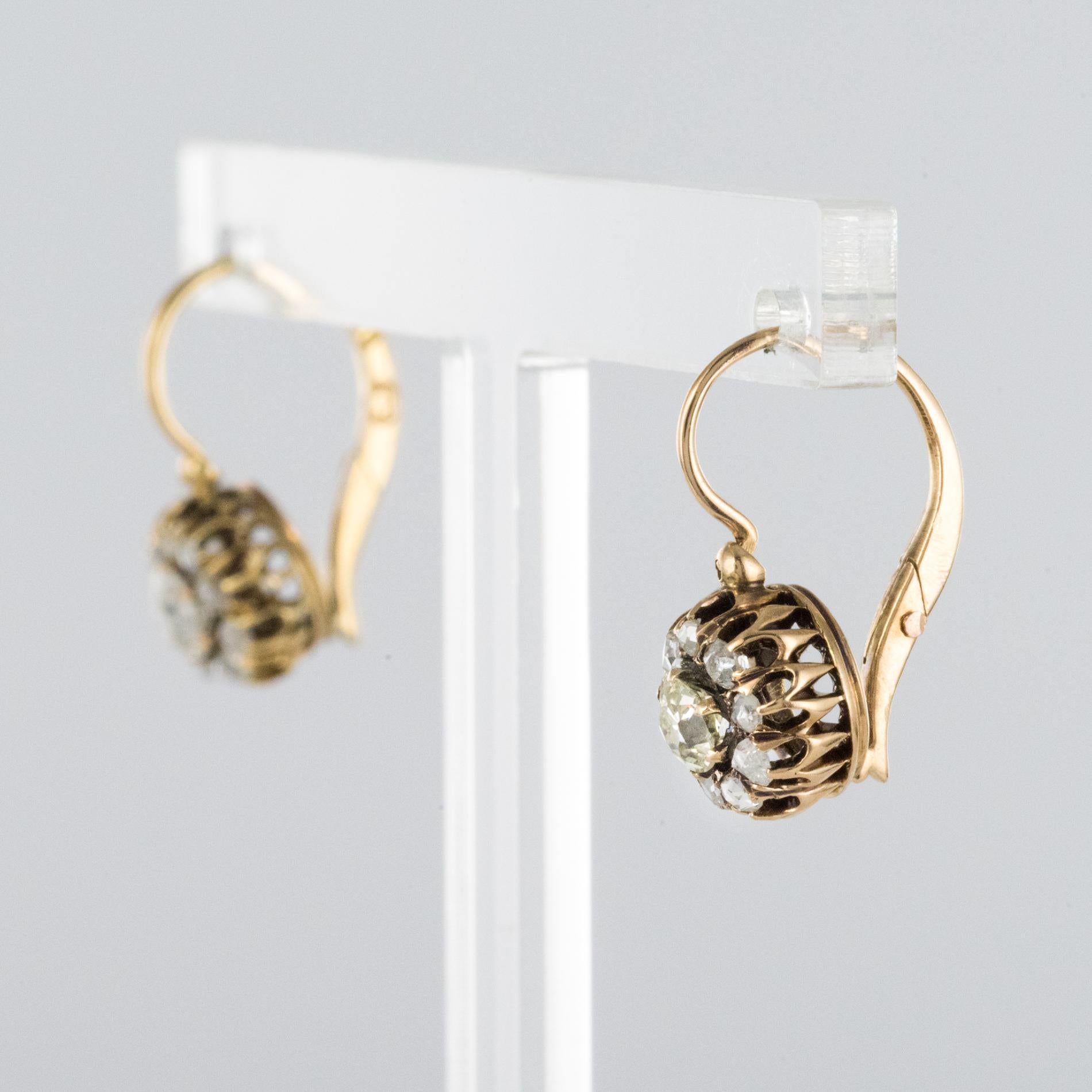 Women's 19th Century Diamond Rose Gold Sleepers Earrings